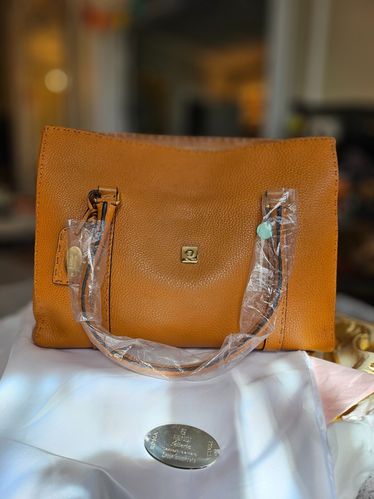 $3K FENDI Large Selleria Linda Bag, orange brown, NEW