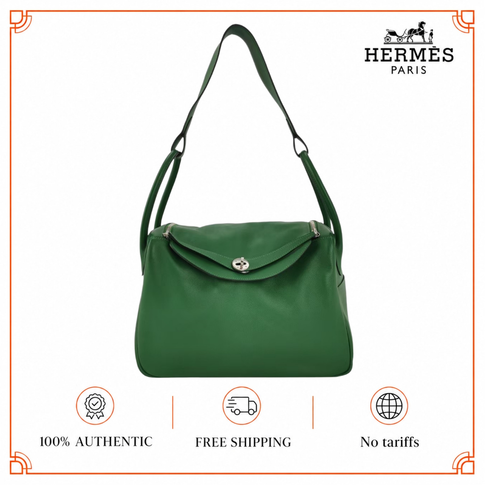 Hermes Lindy 34 Vert Emeraude 6Q Swift Leather Palladium HW Bag Auth