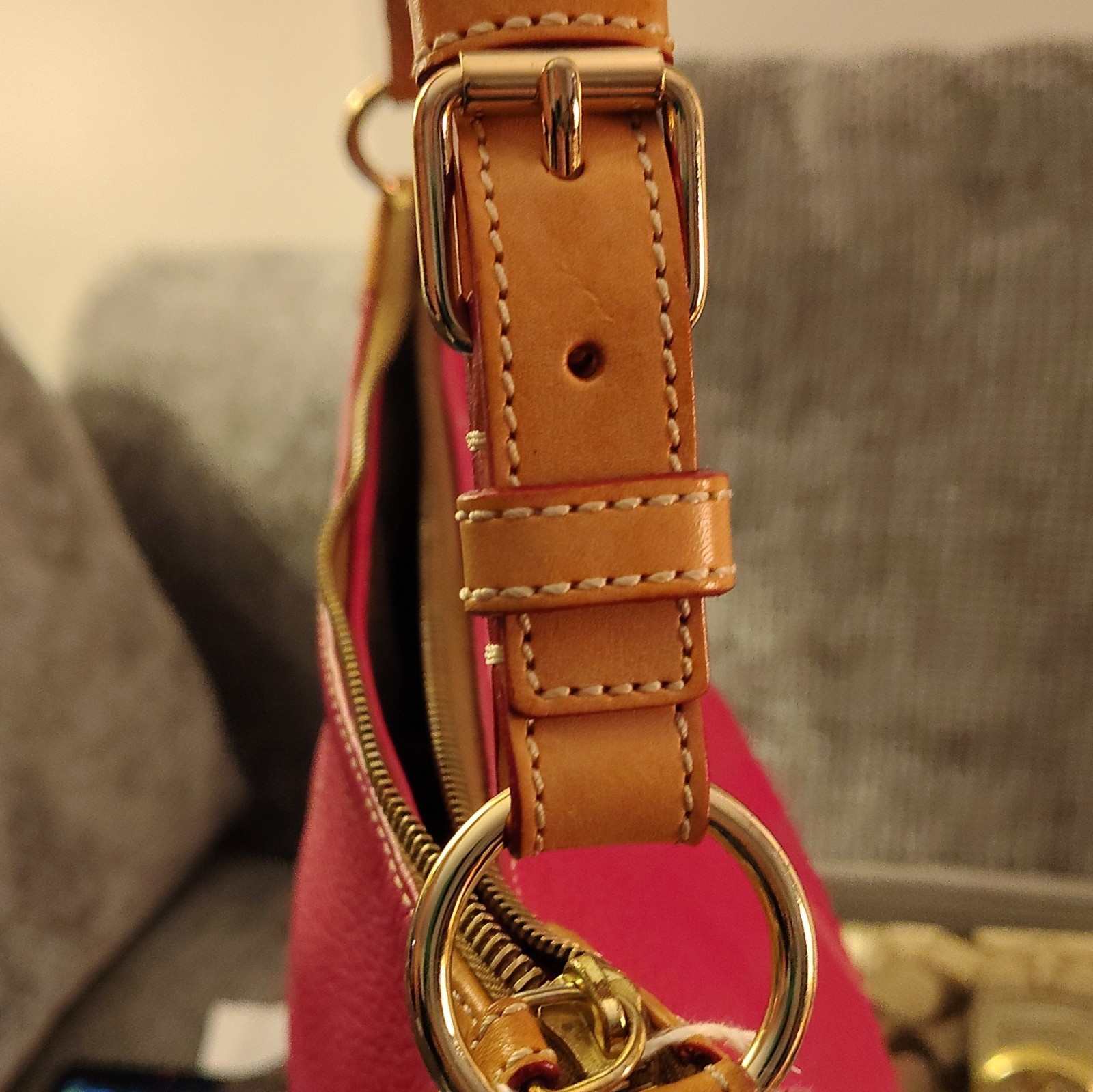 dooney & bourke all weather leather pink pebbled shoulder bag zip gold hardware