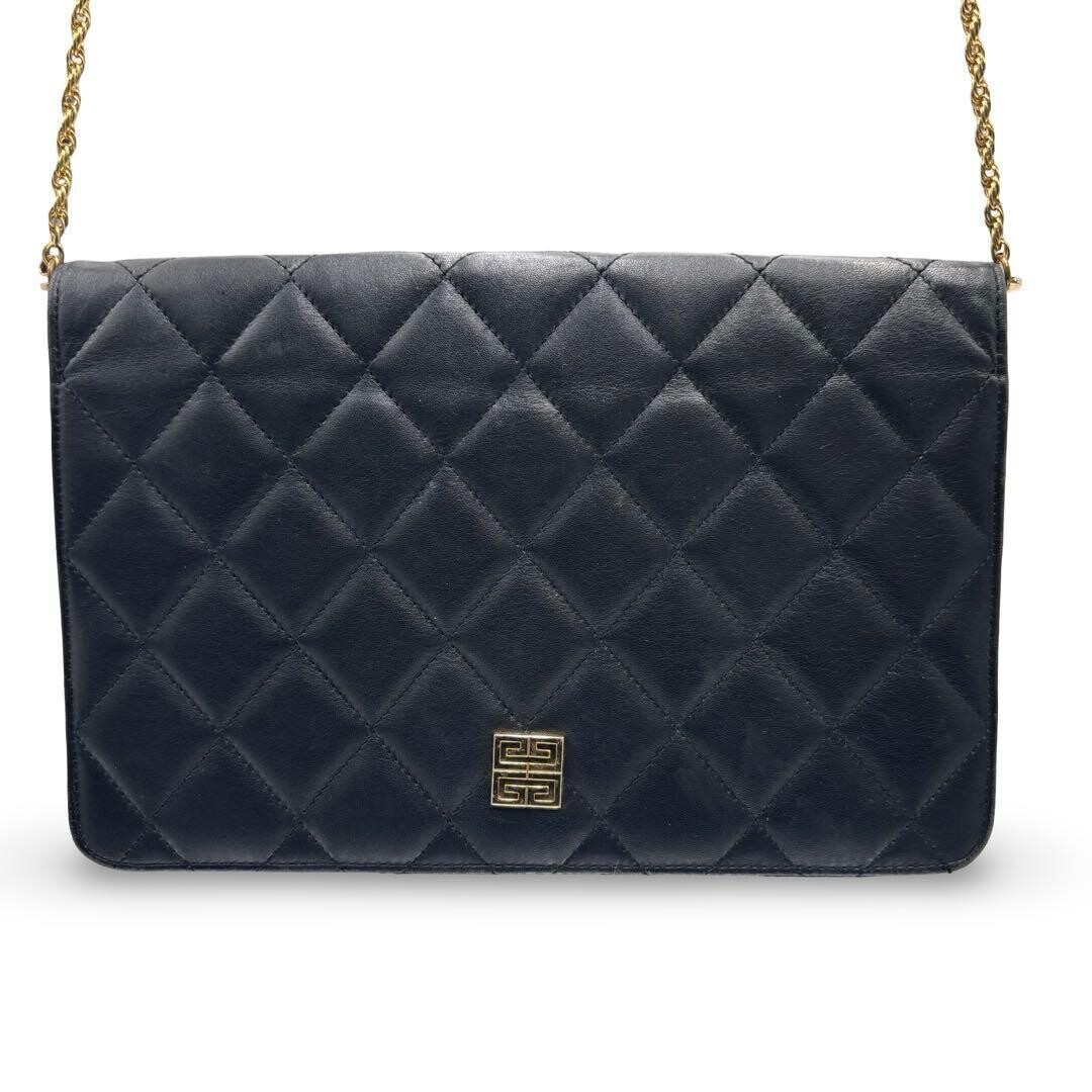 Givenchy Black Quilted Leather Chain Shoulder Bag 4G Logo Vintage Crossbody