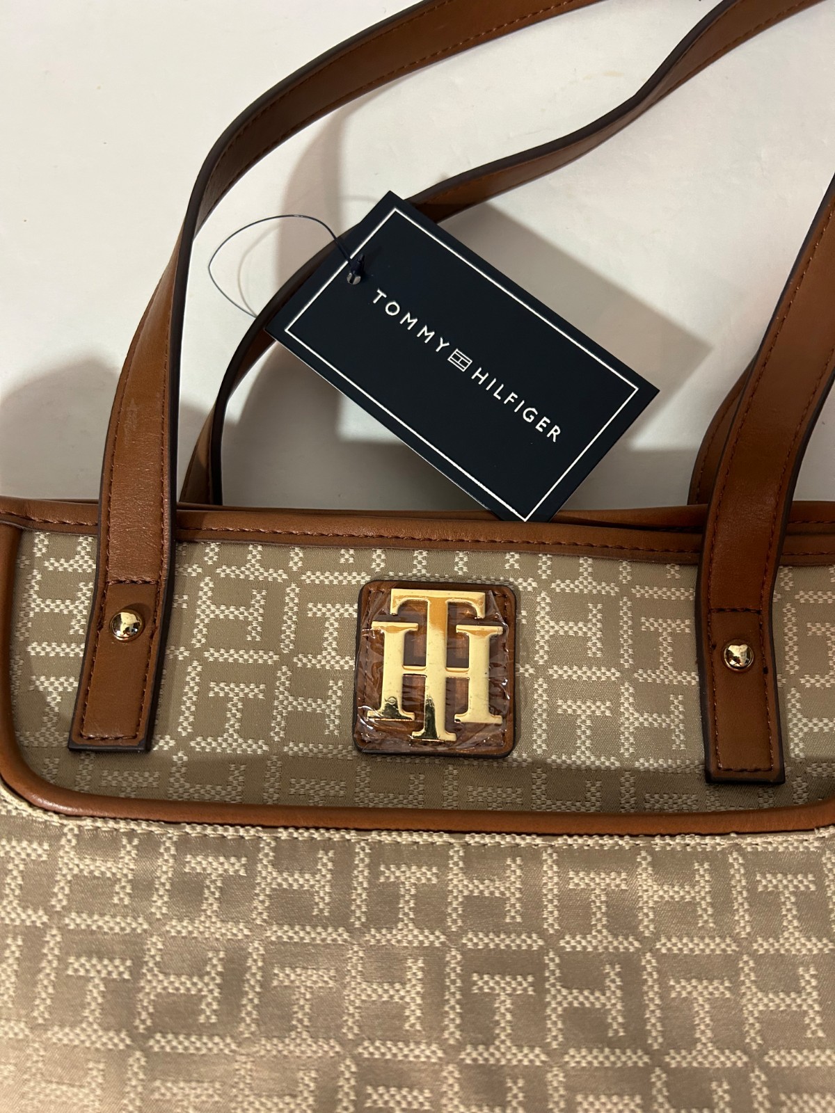 Tommy Hilfiger Tote TH Monogram Nylon Taupe/Beige NWT