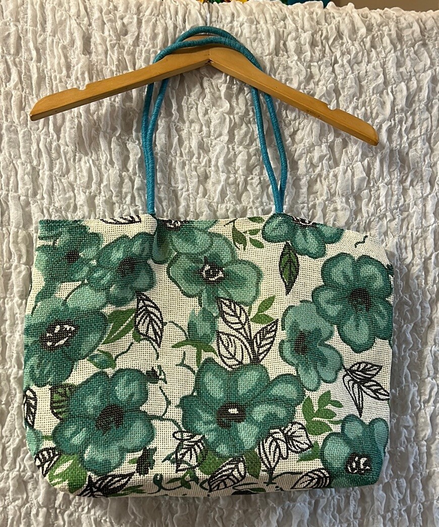 Floral Tote Bag, Lined, Inner Pocket, Loose Weave, Lightweight