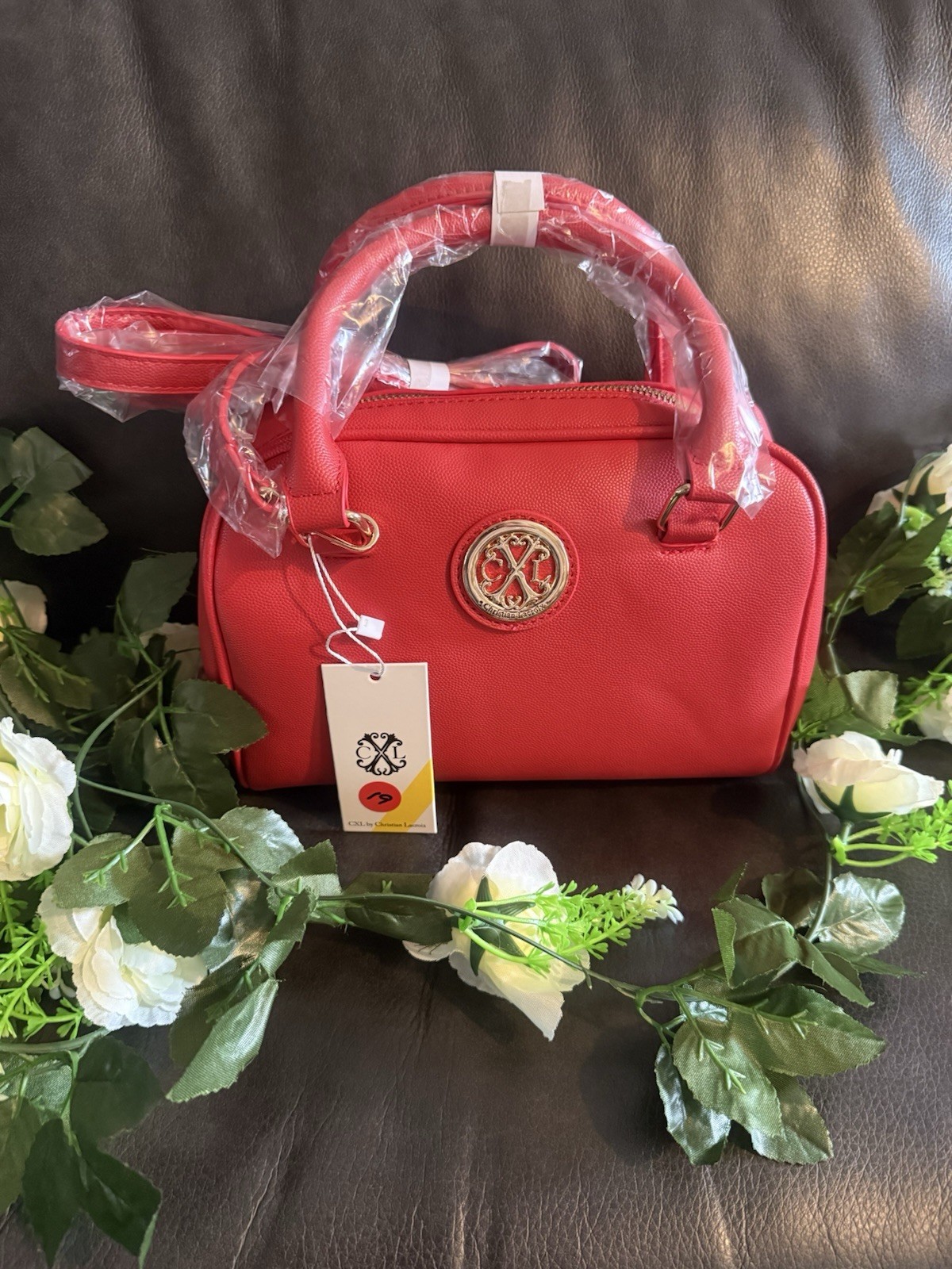 Christian Lacroix Red Top Handle Bag for Women with Detachable Strap Gold Hardw…
