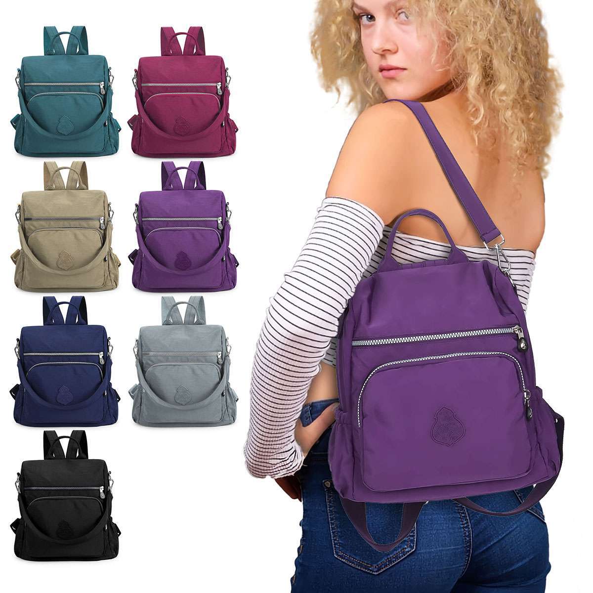 Waterproof Backpack Women Purse Nylon Shoulder Rucksack Small School Travel Bag