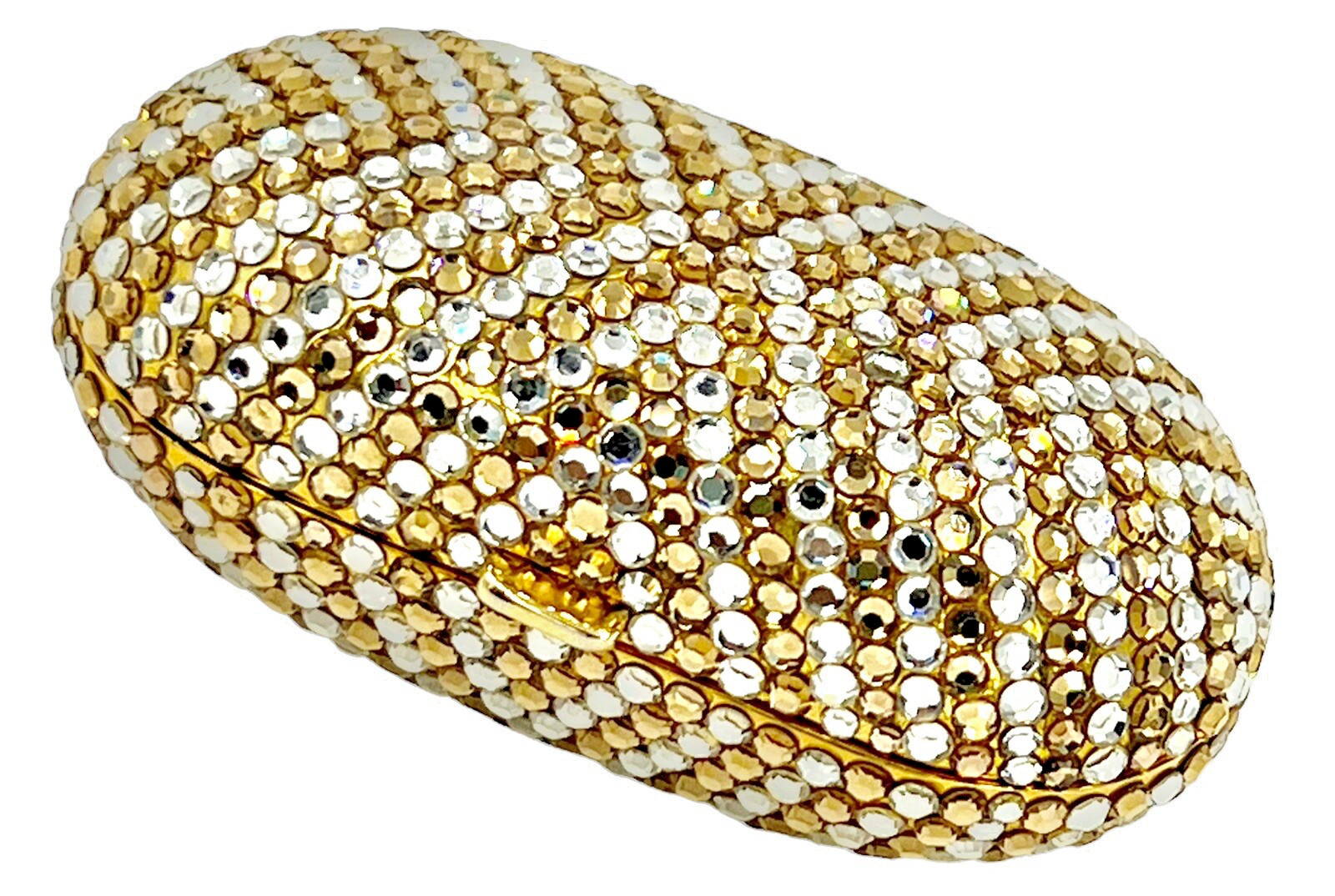 Judith Leiber Pillbox Gold Rhine Silver Crystal Pill box Large Oval Vintage gyuh