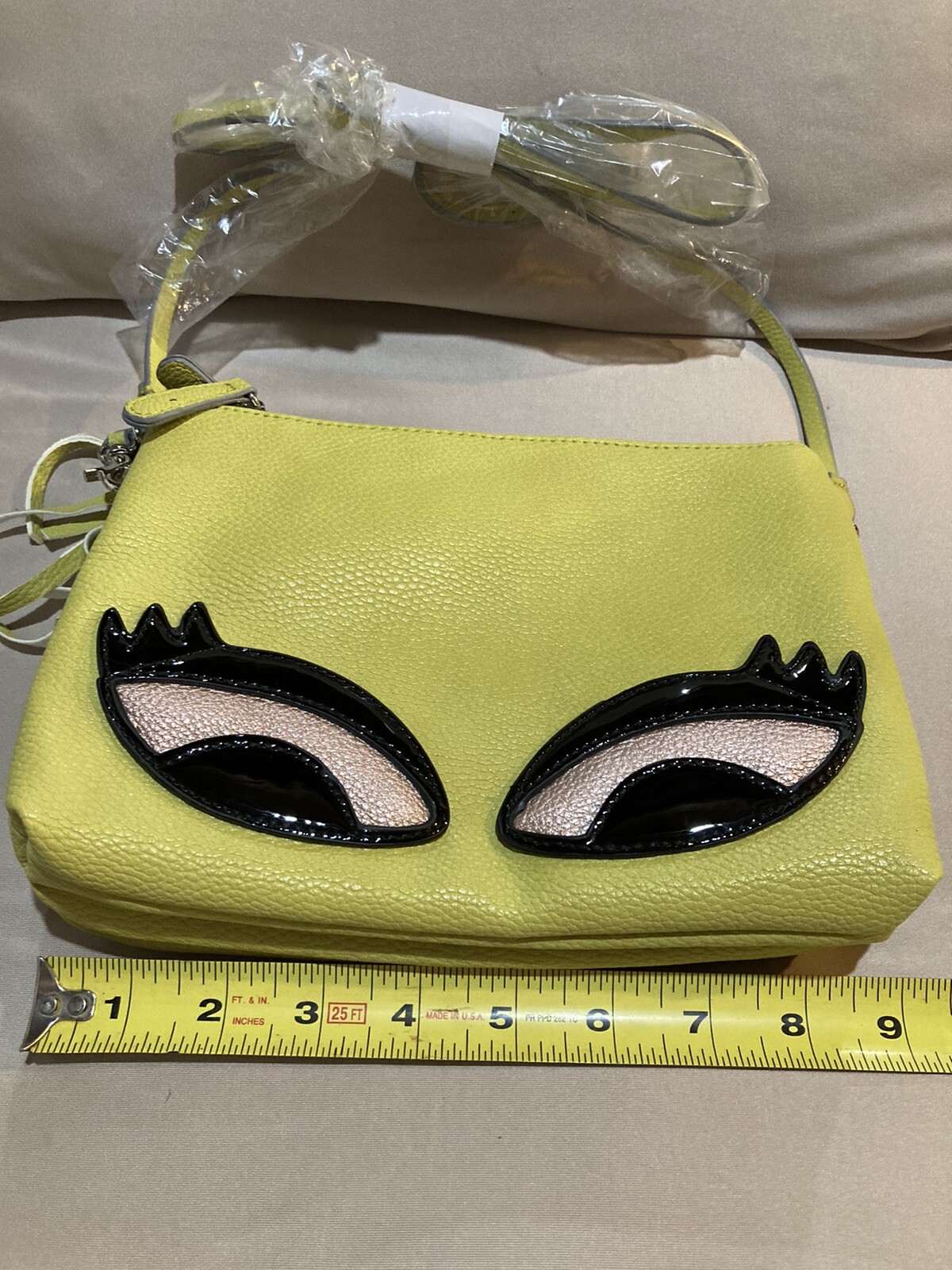NEW JustFab Just Fab Lime Faux Leather Crossbody Purse with big EYES Fun Kooky!