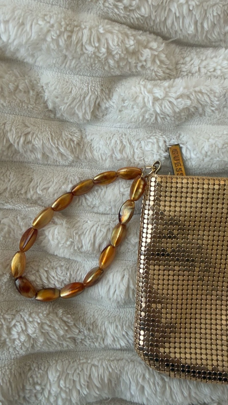 Guess Gold Tone Metal Mesh Wristlet Clutch