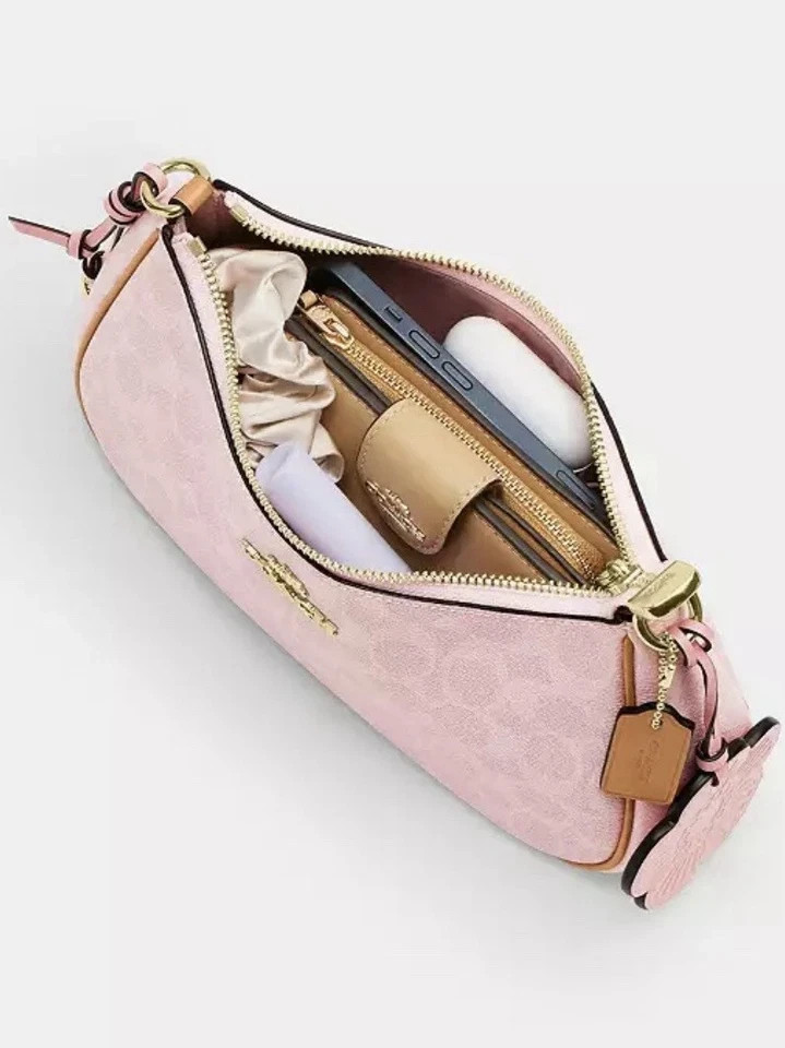 NWT Teri Shoulder Bag Signature Canvas With Charms Gold/Powder Pink CEA20
