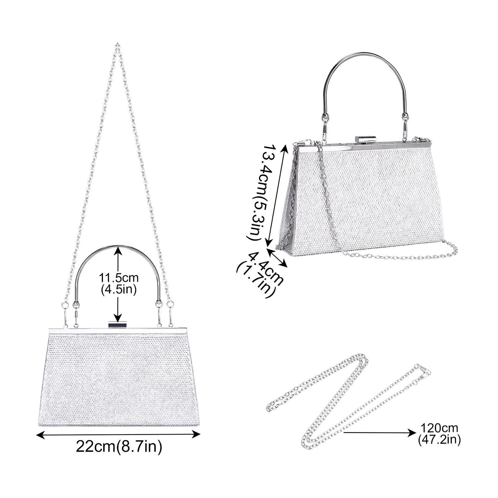 Larcenciel Womens Evening Handbags Sparkly Top-Handle Rhinestone Purse W/Chain