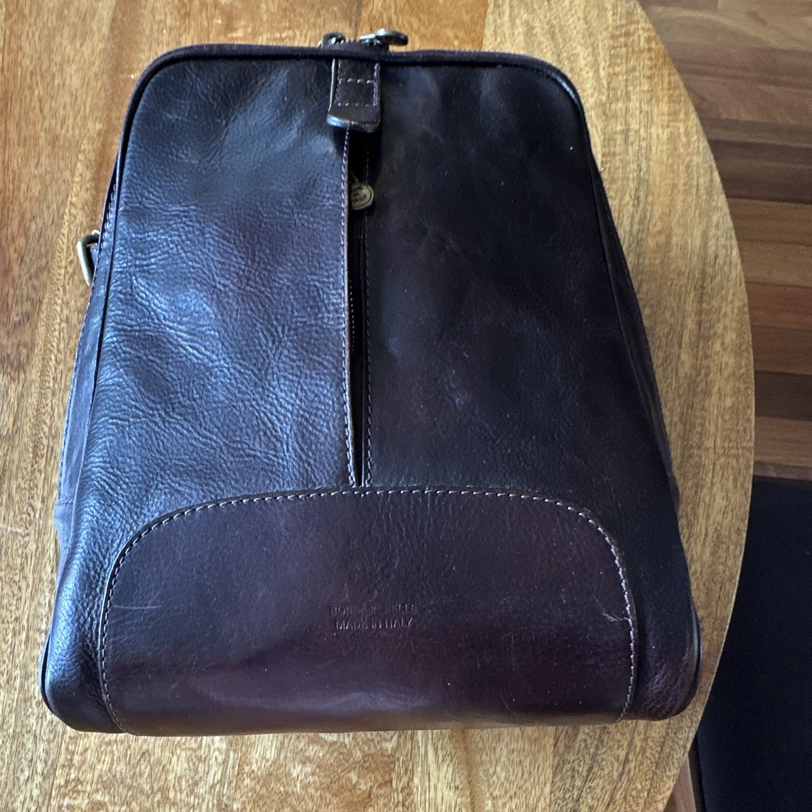 Borse in Pelle Leather Backpack Brown Cognac, Made in Italy