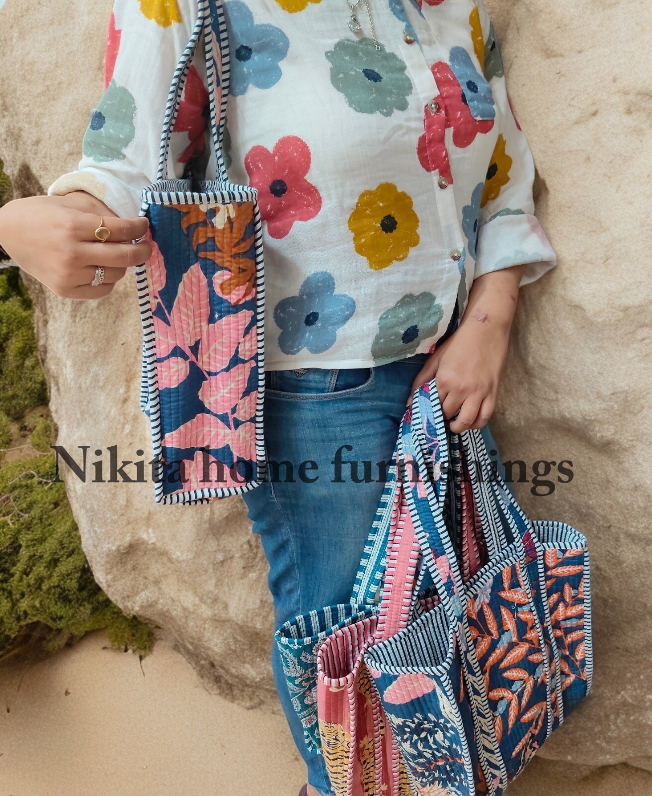 10Pc Cotton Quilted Bag Handmade Bag Quilted Shoulder Bag Indian Floral Bag