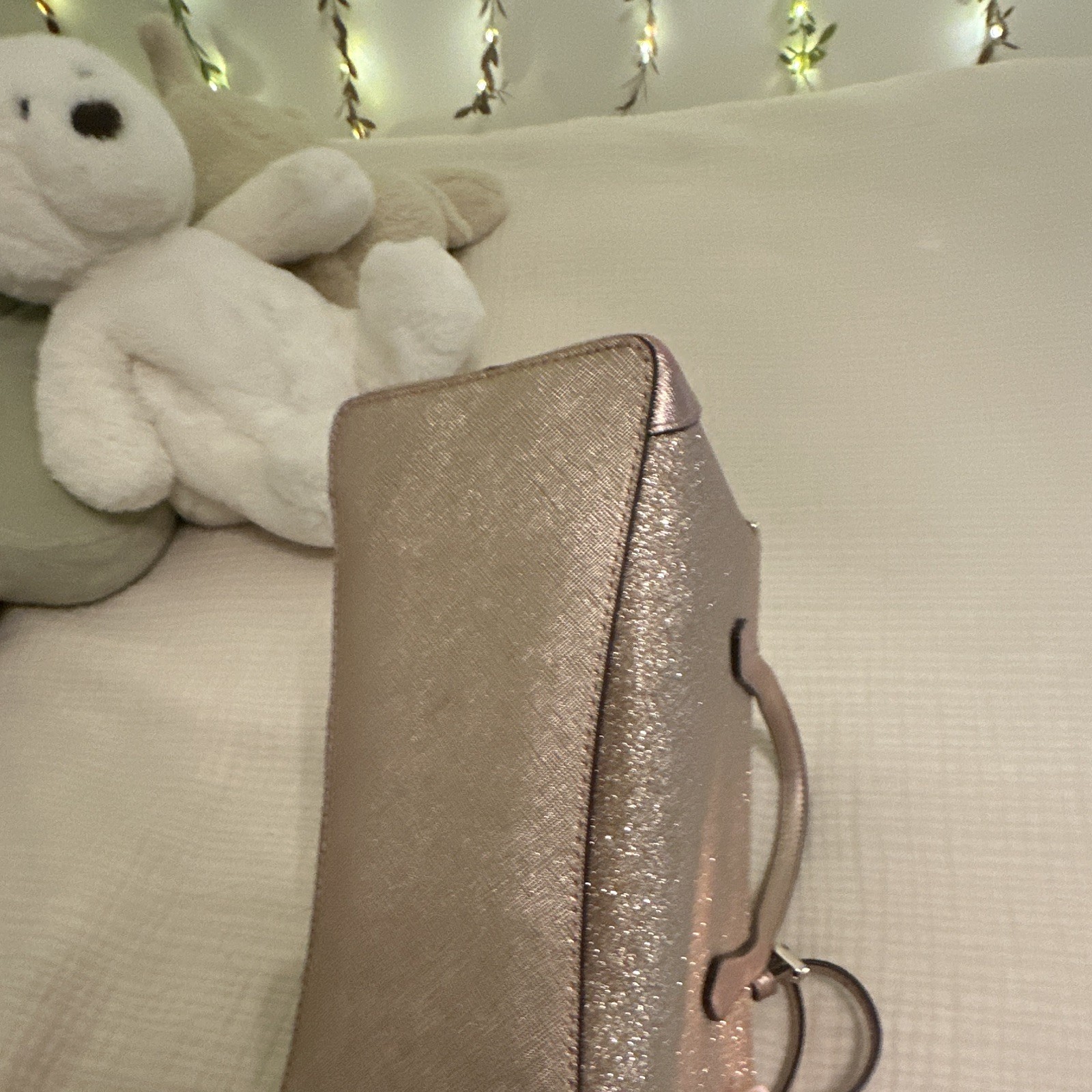 kate spade new york Rose Gold Metallic Glitter Satchel Detachable Strap