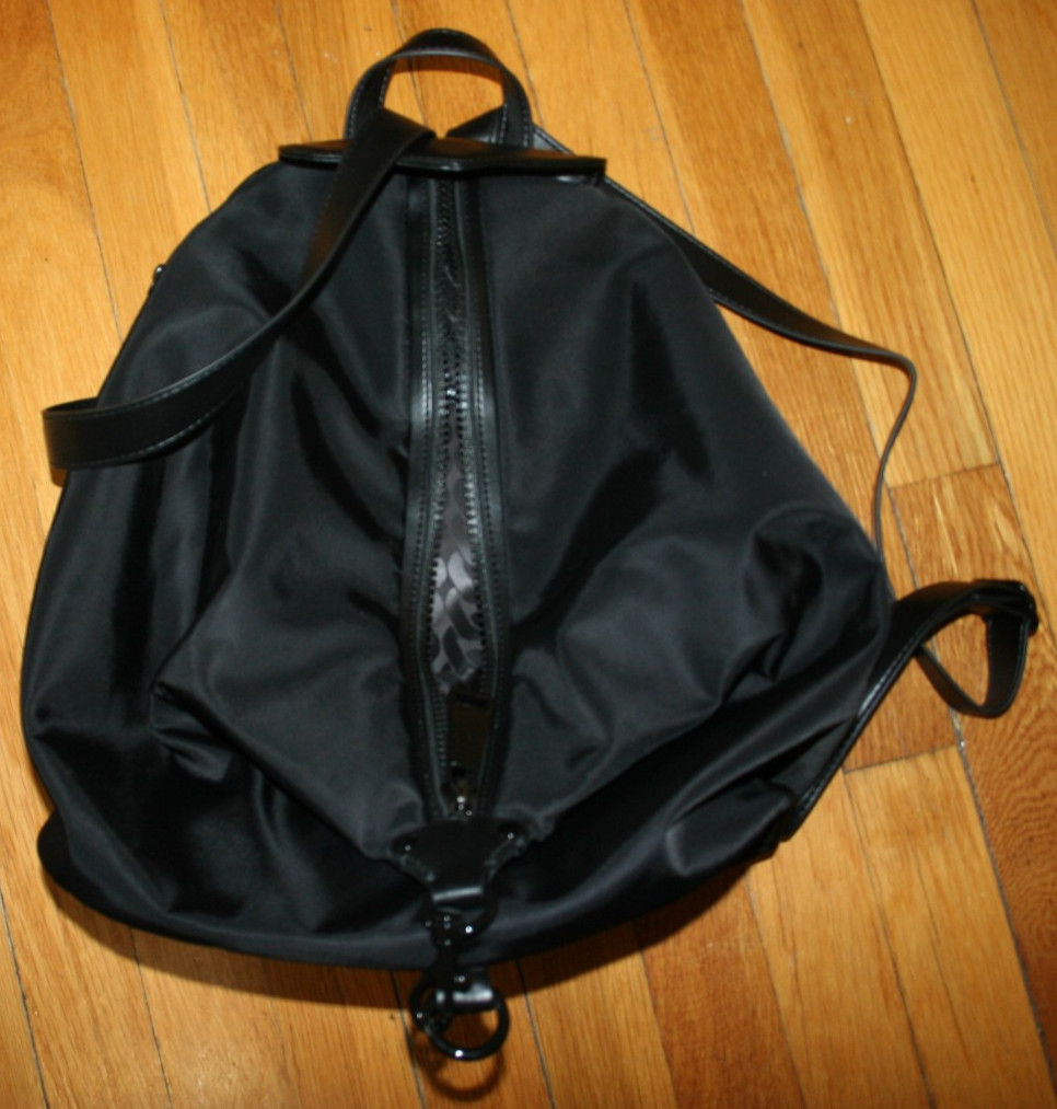 Rebecca Minkoff Julian JUMBO Faux Leather Backpack Black Zipper Straps Logo NWT