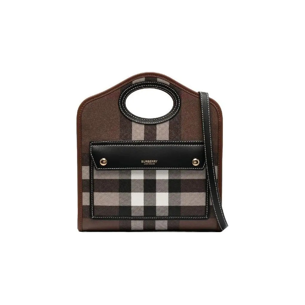 Burberry Check Pattern Color Blocked Cotton Shoulder Bag Women’s 9×2.4×10.4 in