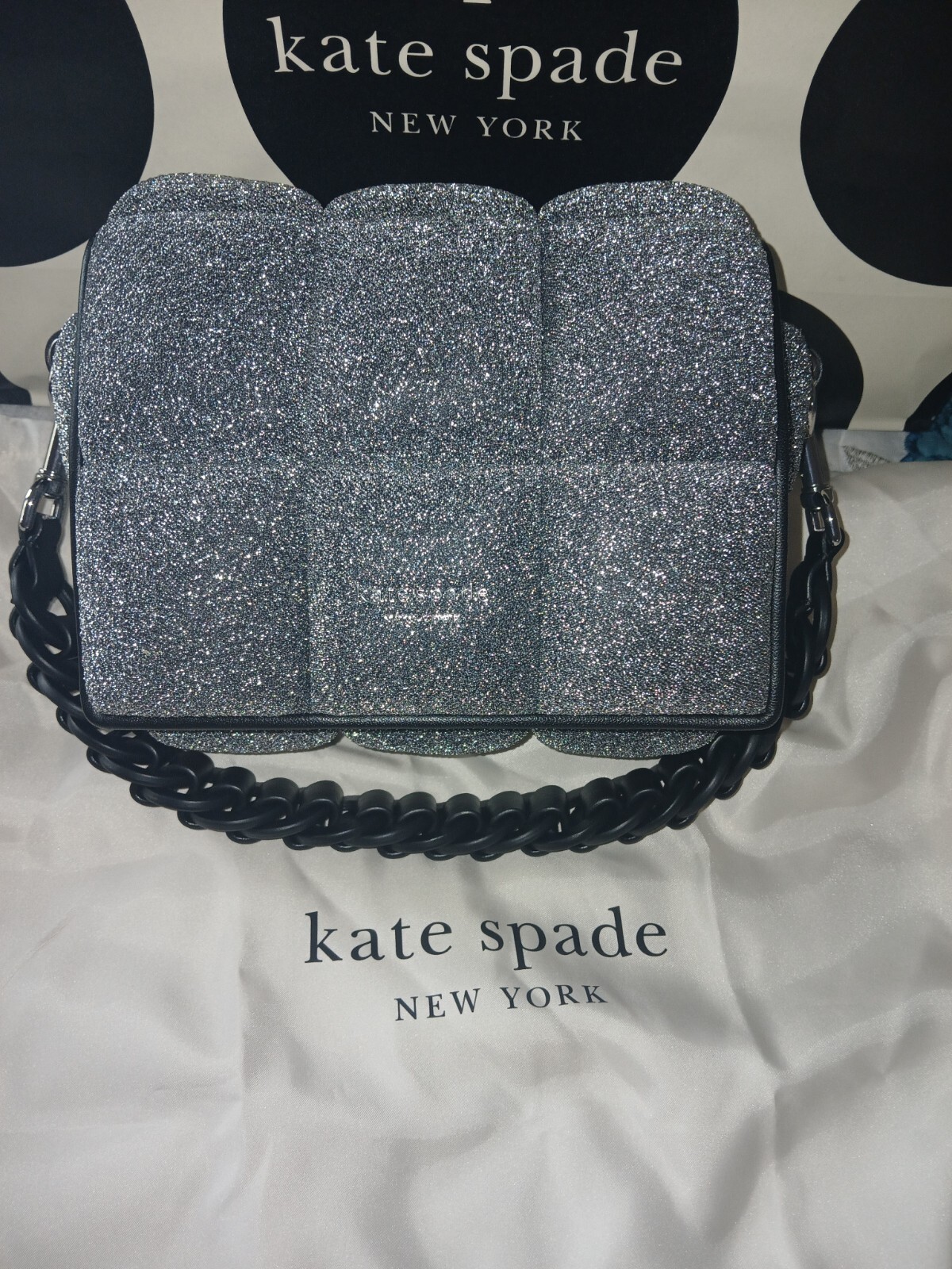 Kate Spade New York Boxxy 3D Metallic Fabric Crossbody Bag-Silver