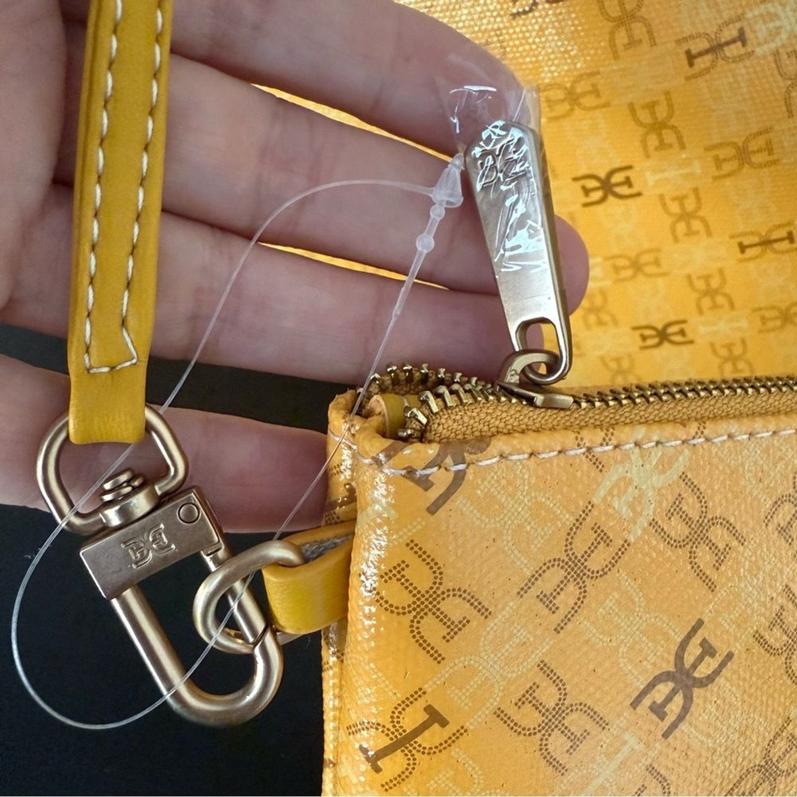 Sam Edelman Harper Monogram Shopper Tote Bag with Zip Pouch in Mustard