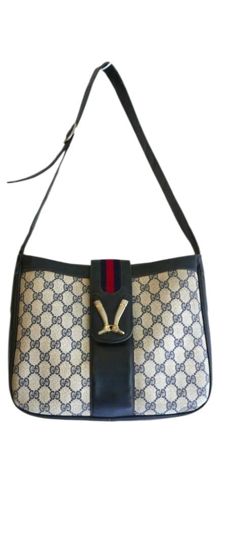 GUCCI Shoulder bag Leather and PVC 1970s Monogram Sherry Authentic From Japan