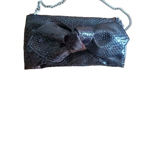 SR Sondra Roberts Squared Scales Snakeskin~Detachable Shoulder Chain Clutch Bag