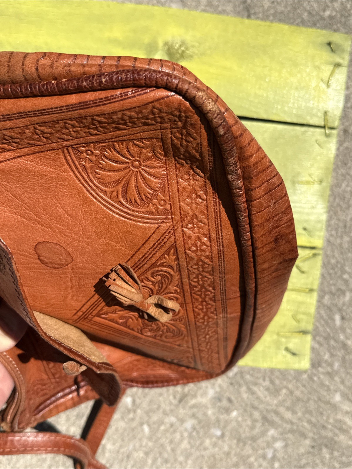 Vintage Goat Leather Purse Hand Tooled Maror Egypt Morocco 12×9” Used