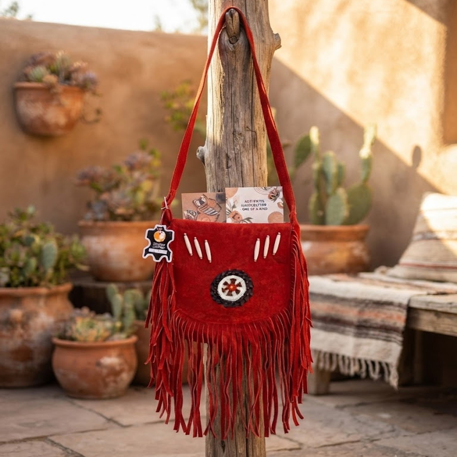 Red Suede Leather Fringe Boho Bag Western Crossbody Embroided Purse for Women’s