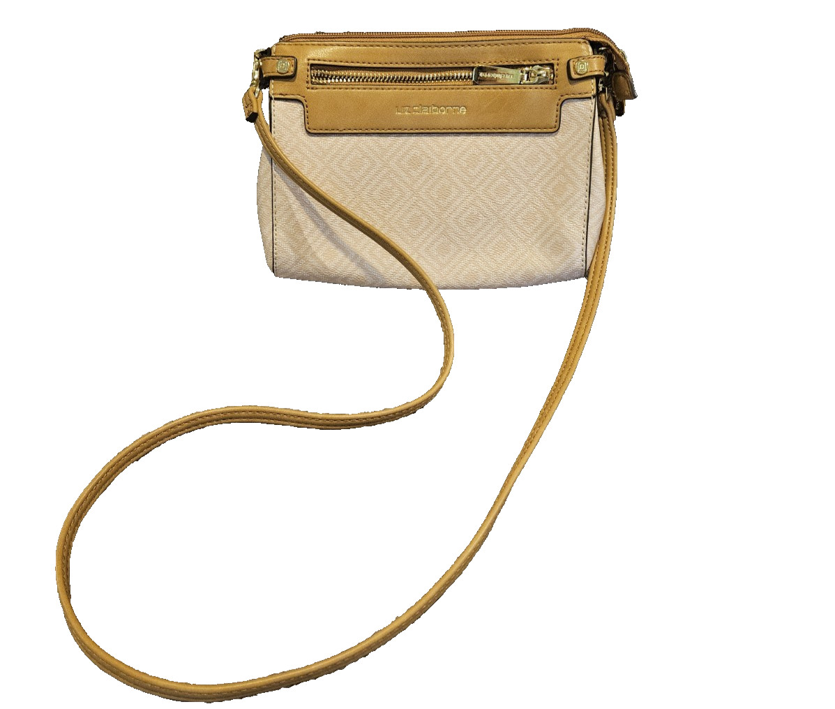 Liz Claiborne Crossbody Bag Tan Beige Geometric Small Purse Shoulder Handbag