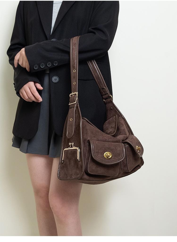 Casual Commuter Large Capacity Suede Pillow Bag Single Shoulder Crossbody Bag
