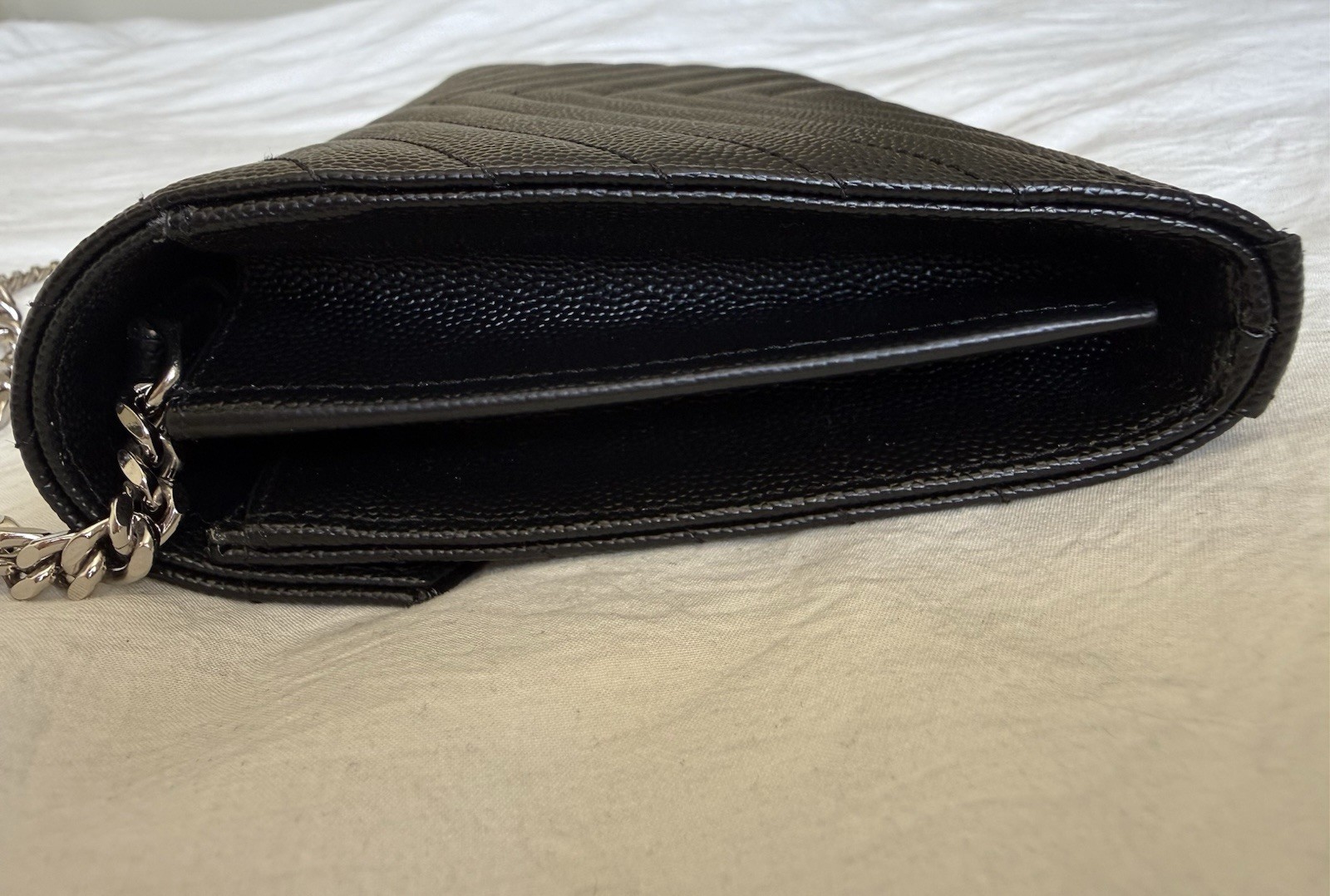 Saint Laurent Classic Cassandre Chain Wallet Black With Silver Hardware