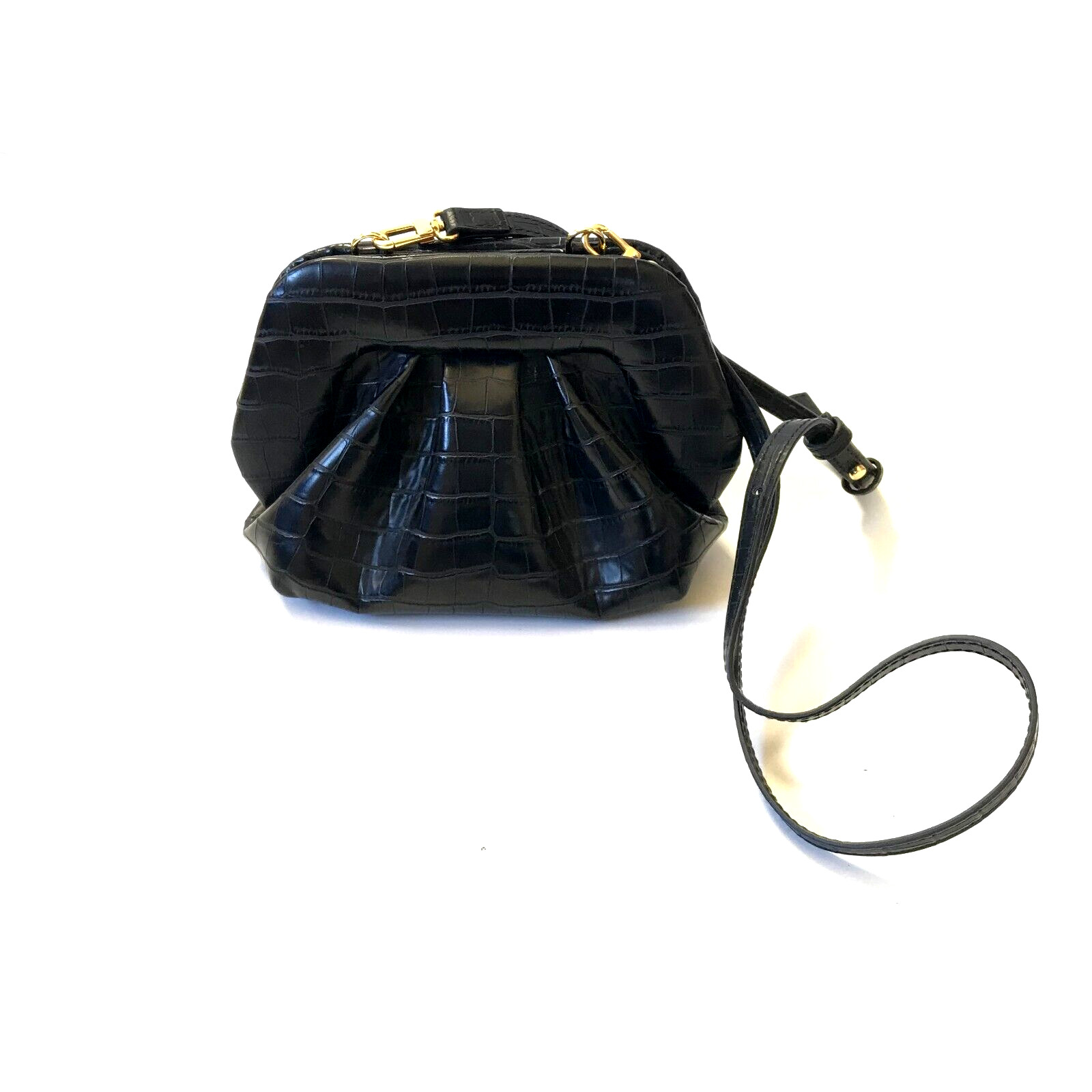 Themoire Bios Croc Embossed Crossbody Bag Purse Clutch Womens Black Faux Leather