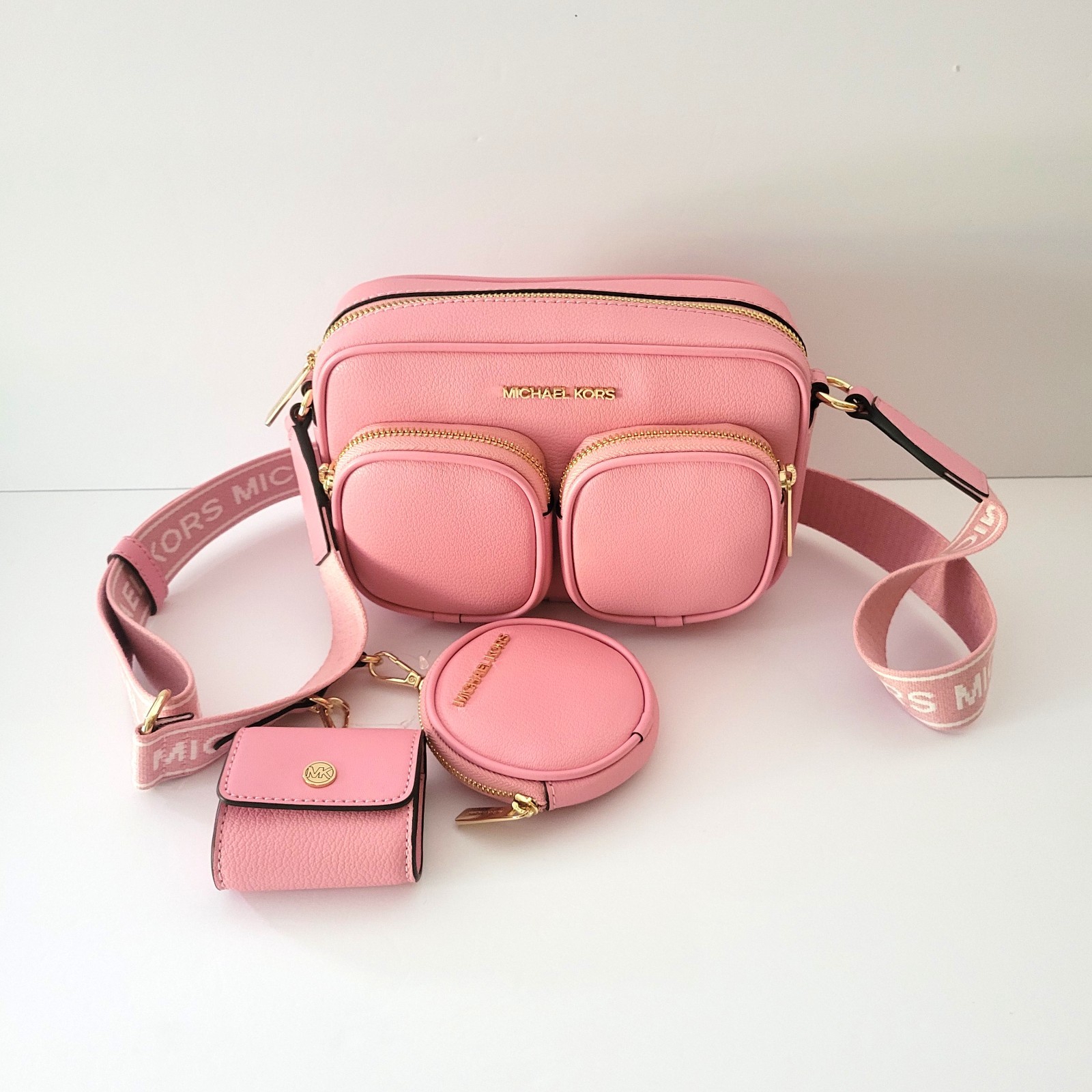 Michael Kors Jet Set Item Medium Pocket Crossbody Attachments Carnation Leather