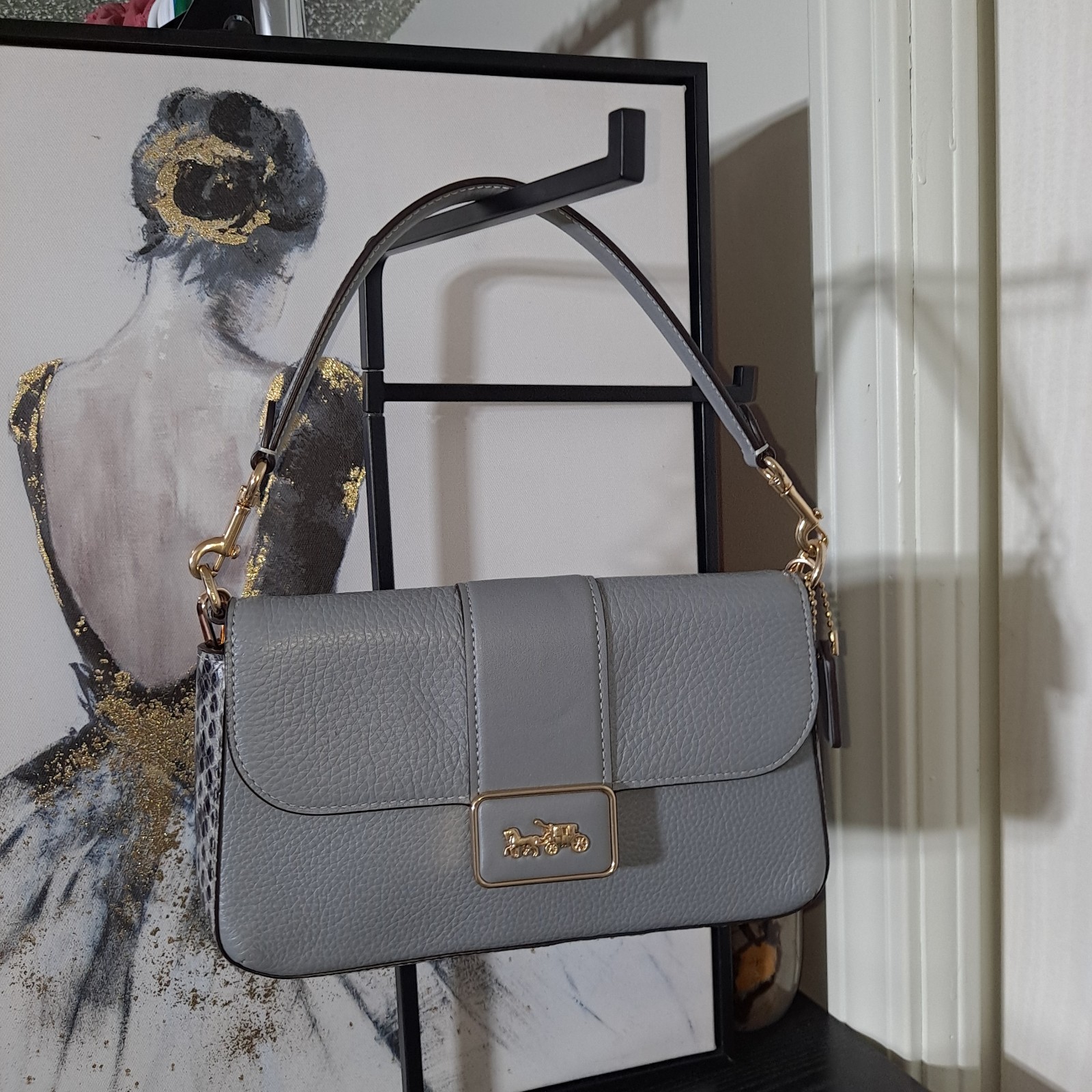 Authentic COACH Gray Mini Grace Crossbody Bag 12.5cm Leather Leather Accessories