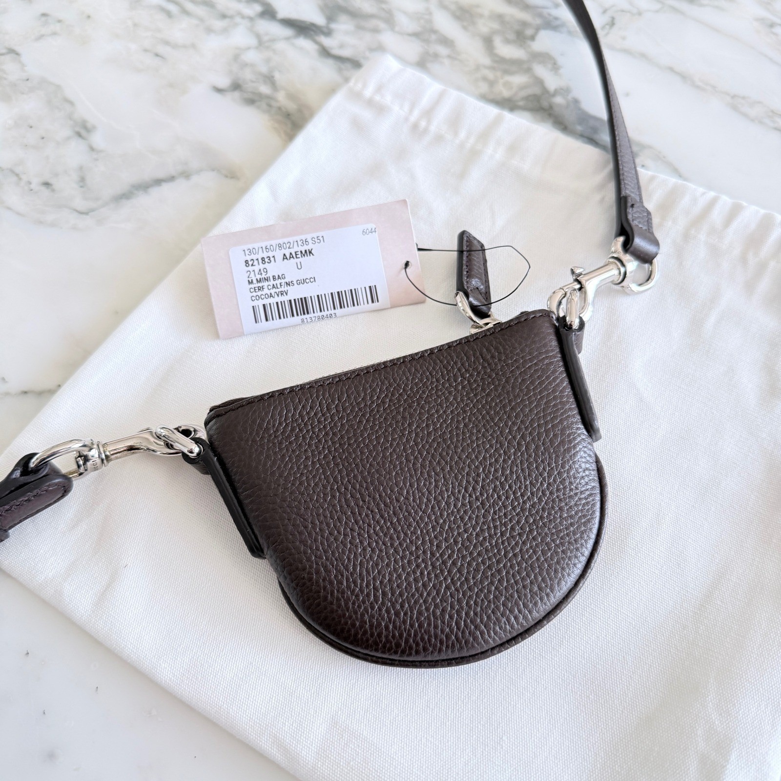 Gucci 821831 Cocoa Brown Pebbled Leather Mini Shoulder Bag with Web Stripe Strap