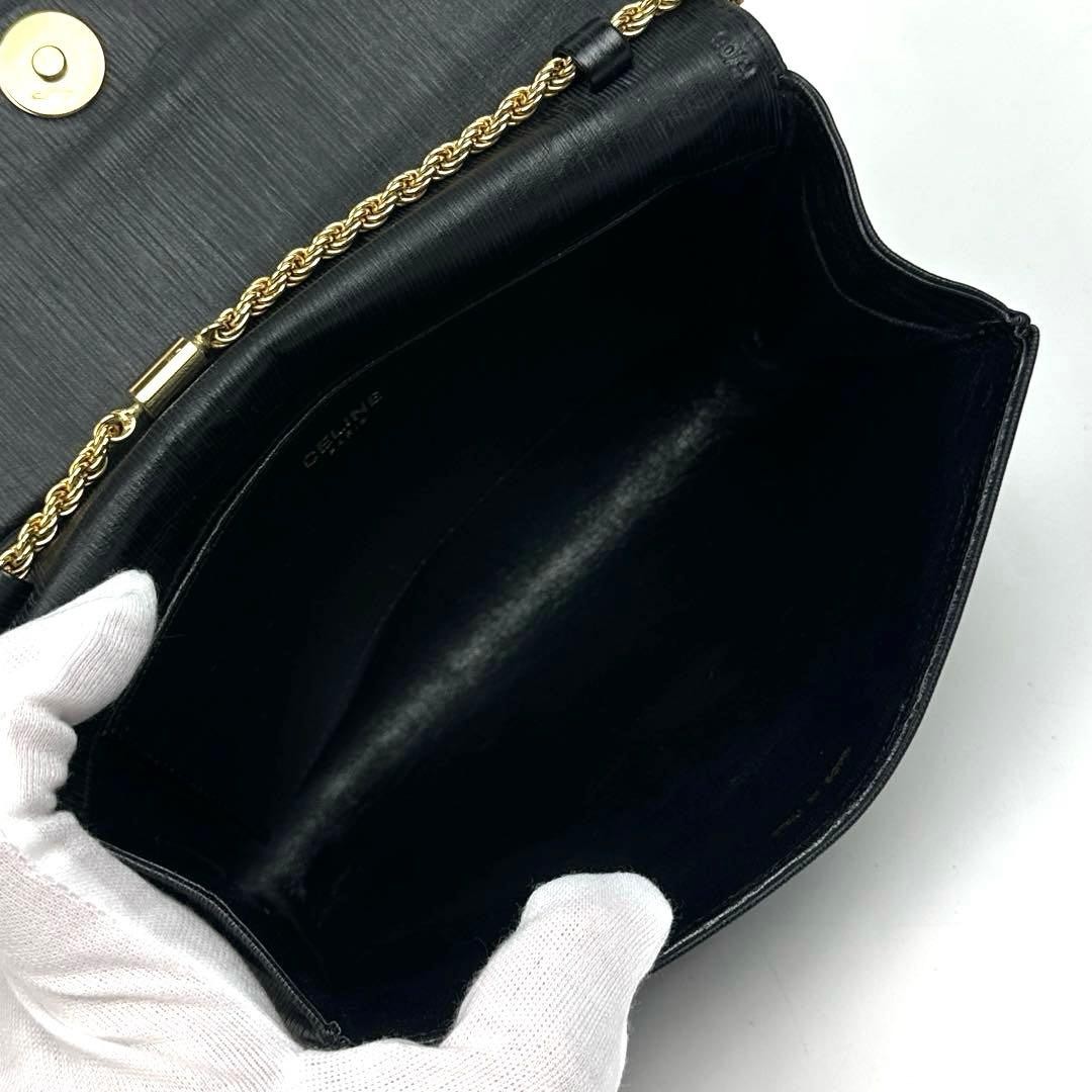 CELINE Triomphe Vintage Leather Chain Shoulder Bag Crystal Rhinestone Black