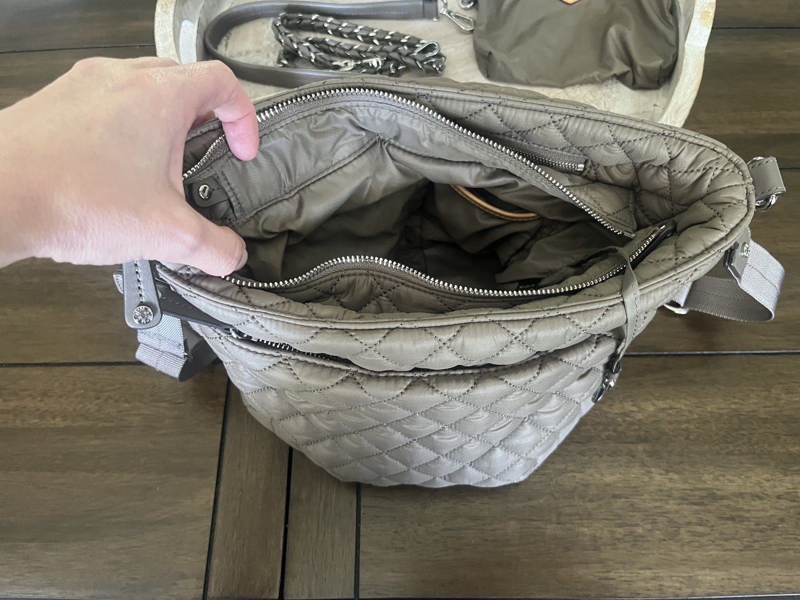 MZ Wallace Crosby Hobo in Morning Dove w/ silver hardware all 3 straps included