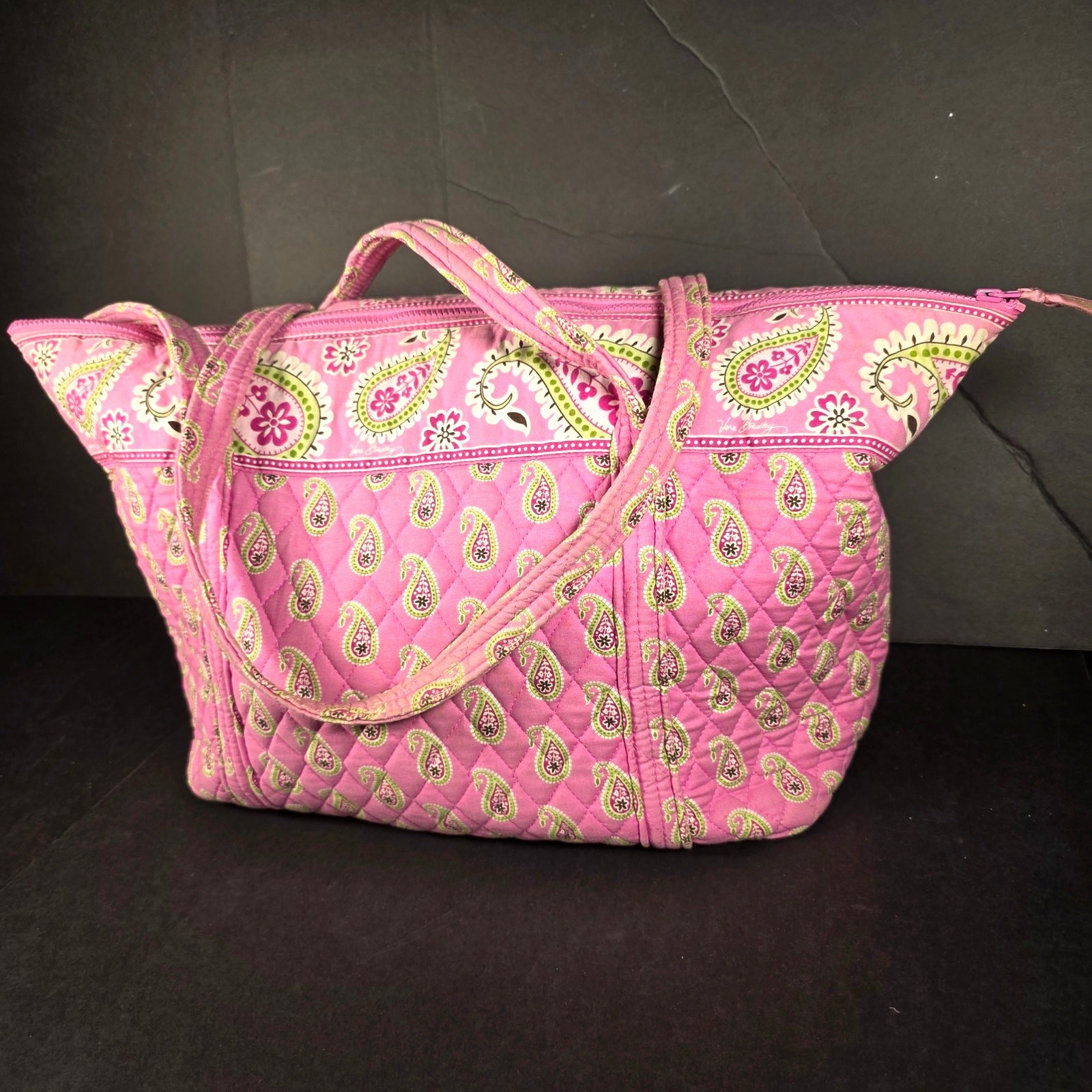 Vera Bradley Duffle Bag Bermuda Pink Paisley Pattern Quilted Cotton Fabric