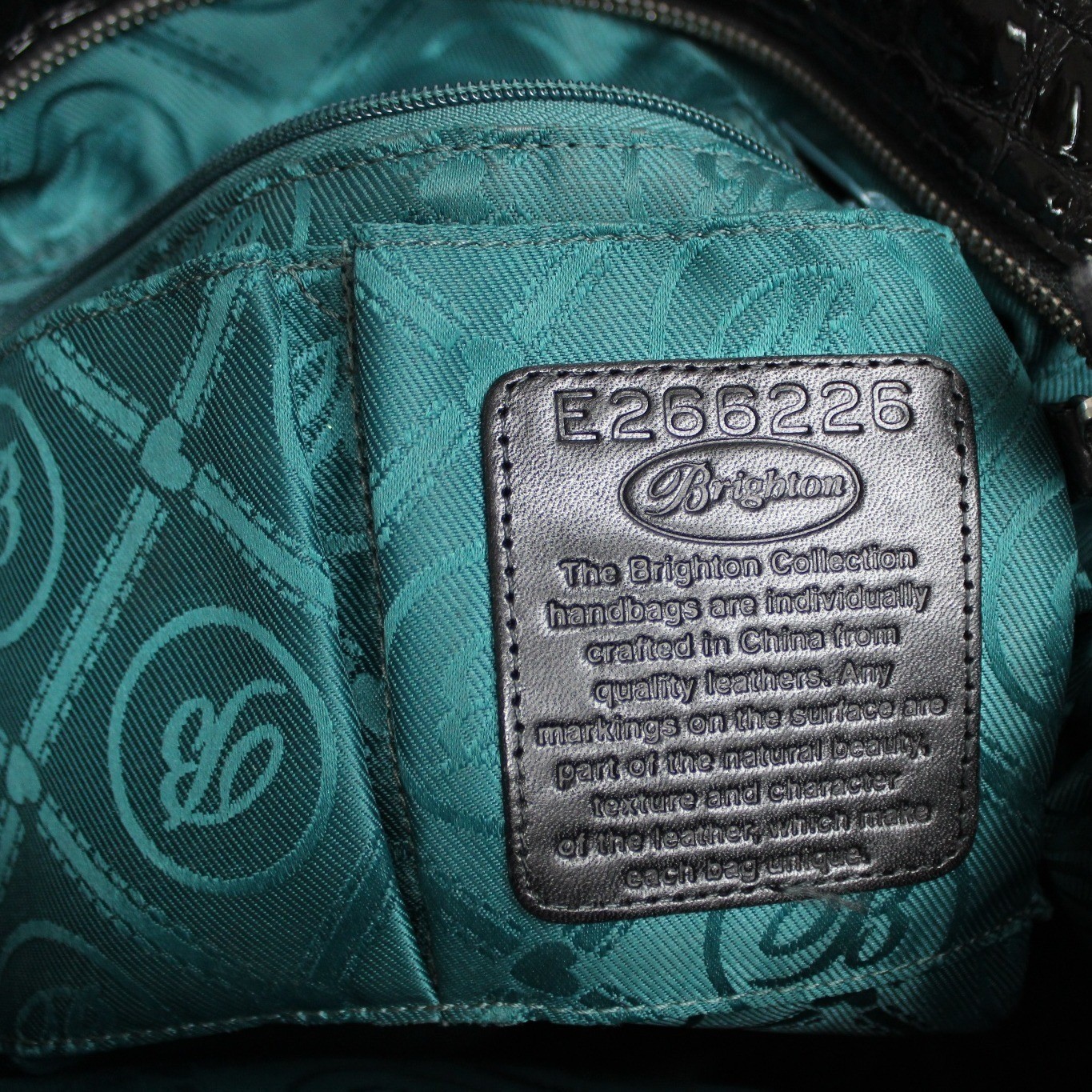 Brighton Shoulder Bag Patent Croc Leather Black M Y2K Teal