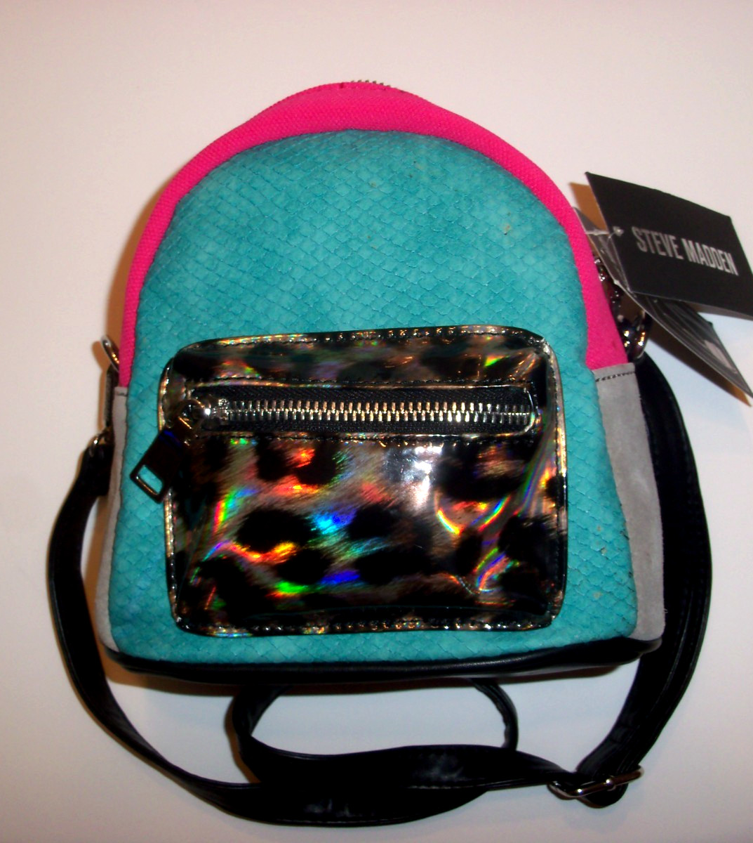 New W/ $68 STEVE MADDEN Btanya Hot Pink Blue Mini Convertible Backpack CroosBody