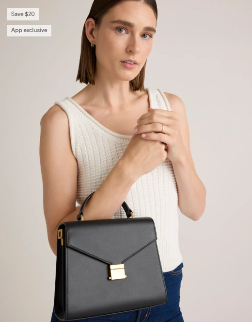 NWT QUINCE ITALIAN LEATHER TOP HANDLE CROSSBODY SATCHEL HANDBAG BLACK MSRP $119
