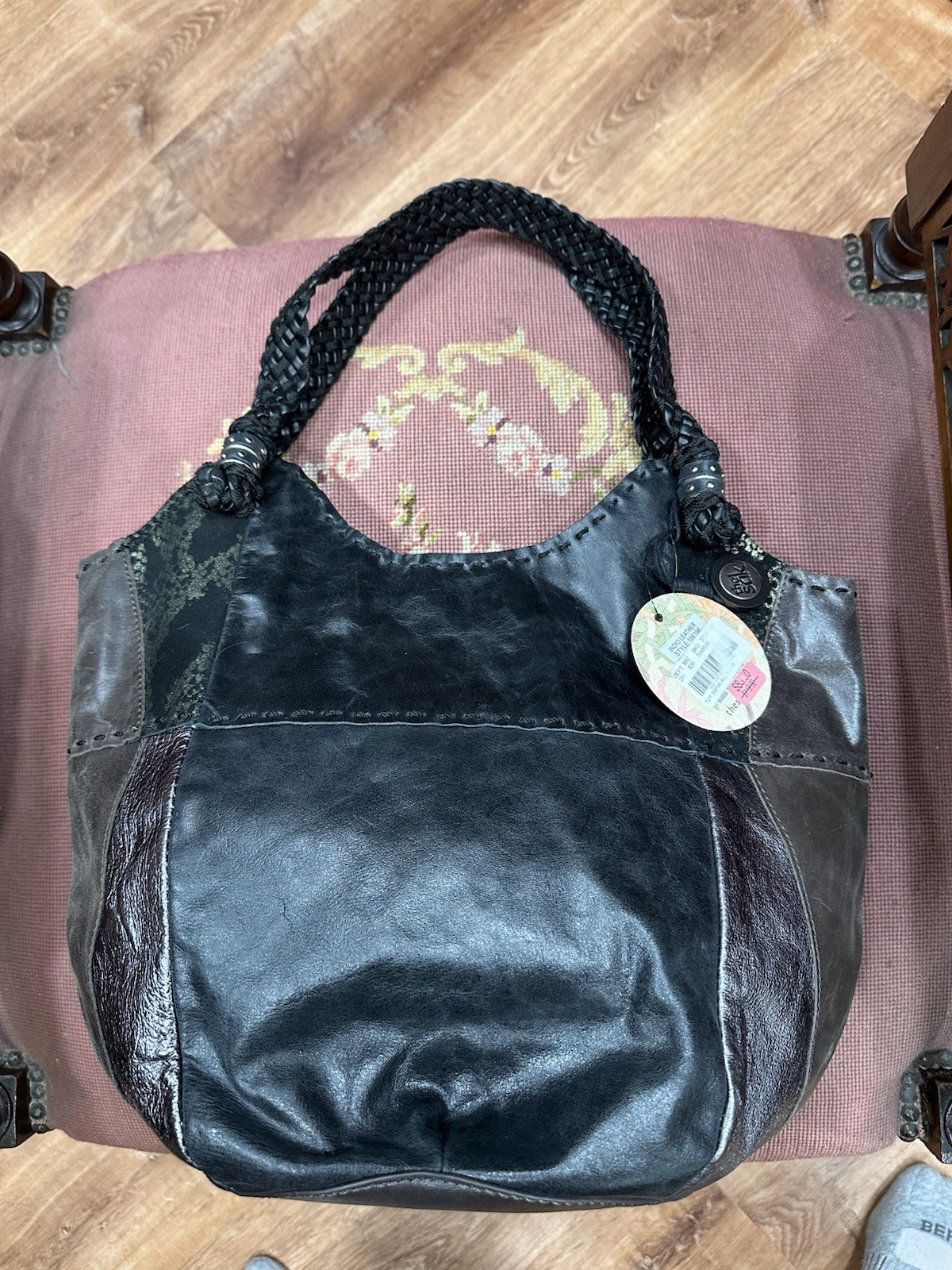 The Sak Indio Hobo Shoulder Bag Black Leather Braided Strap Shoulder NWT 119.00