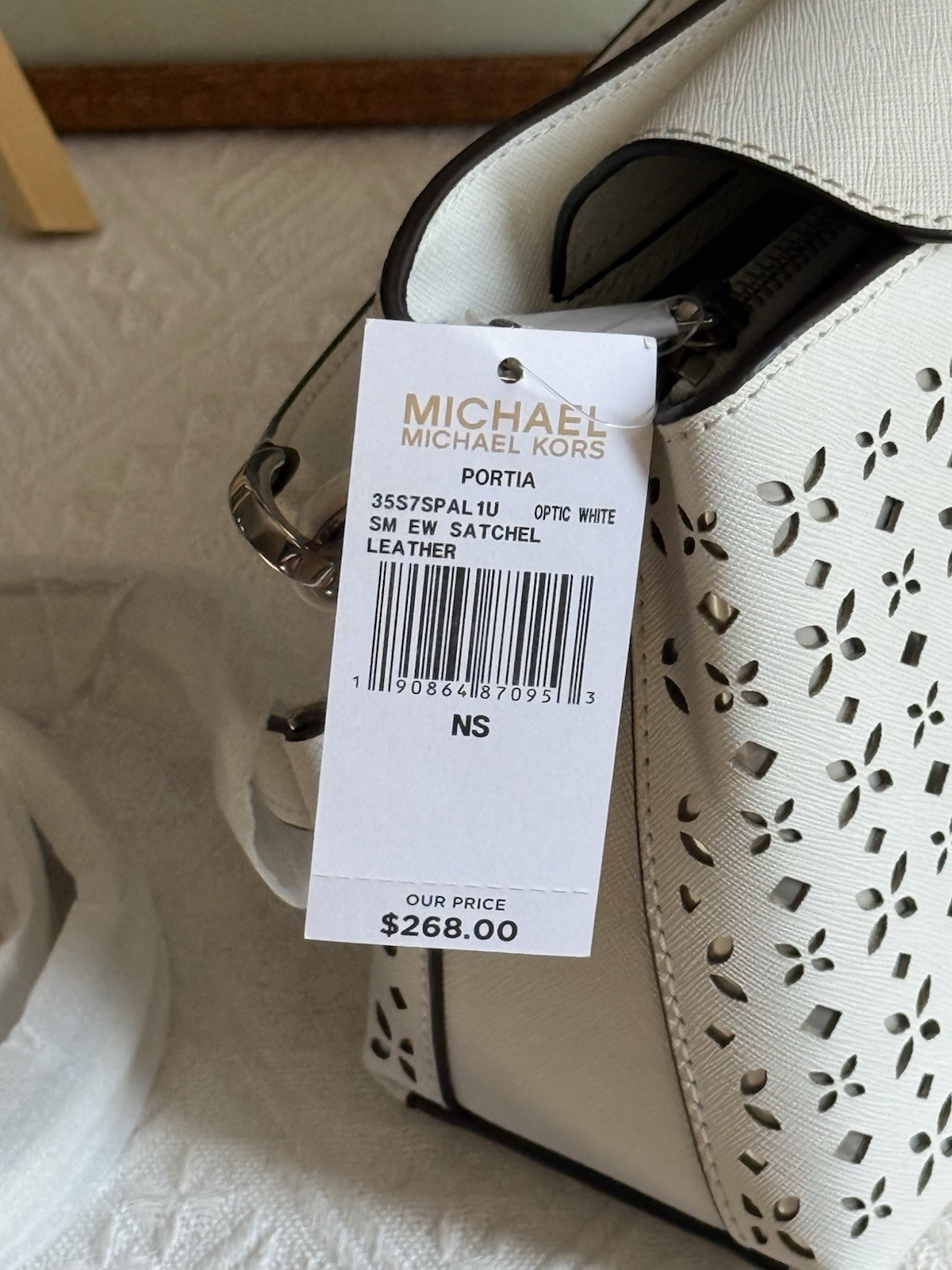 NWT Michael Kors Portia Laser Cut Small Satchel In Optic White