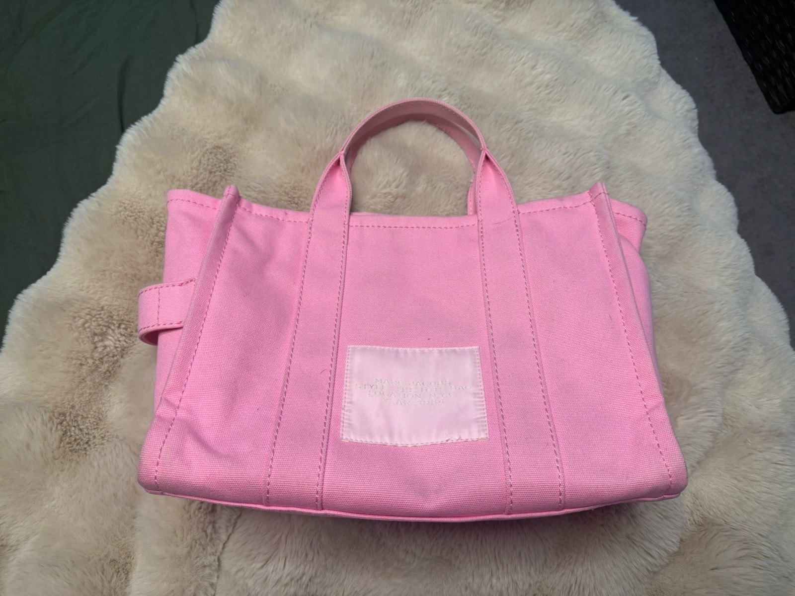 Pink Marc Jacob’s Medium Canvas Tote Bag With Black Strap