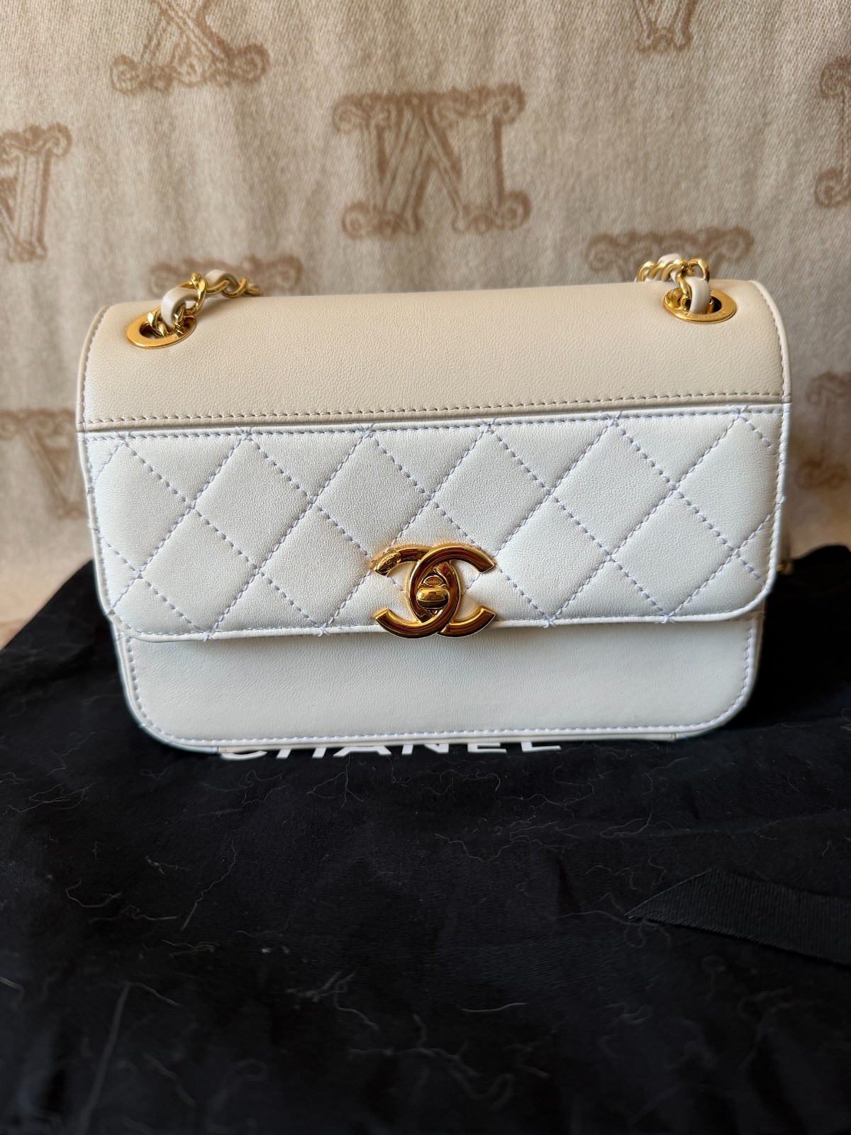 CHANEL 19B Classic Flap Small White Lambskin Gold Hardware AS0948 New With Tags