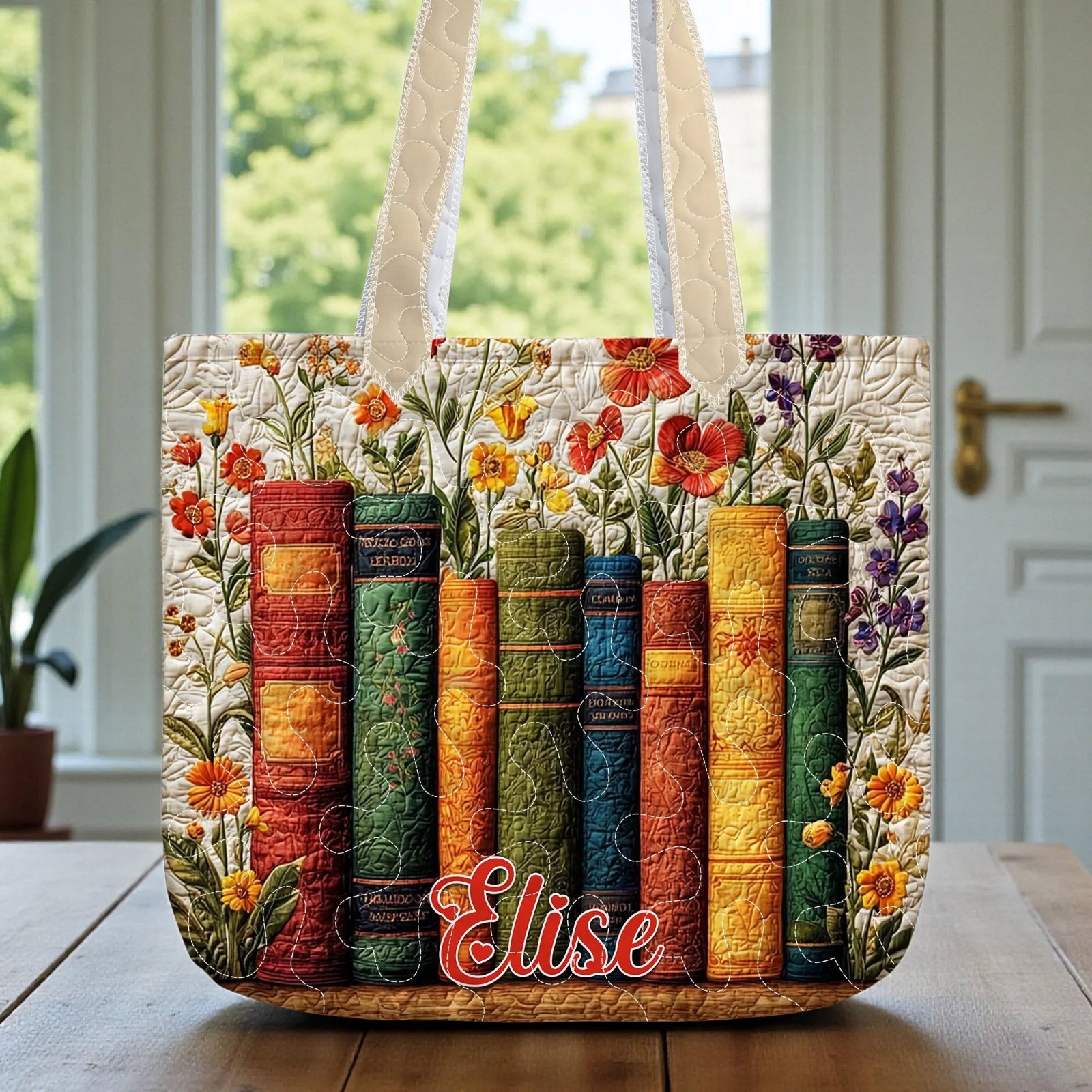 Personalized Book Lover Quilt Tote Bag, Reading Lover Bags, Bookish Gift, Quilt