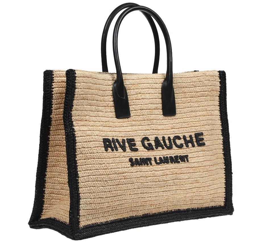 NEW YSL SAINT LAURENT STRAW LEATHER LOGO HOBO BAG HANDBAG