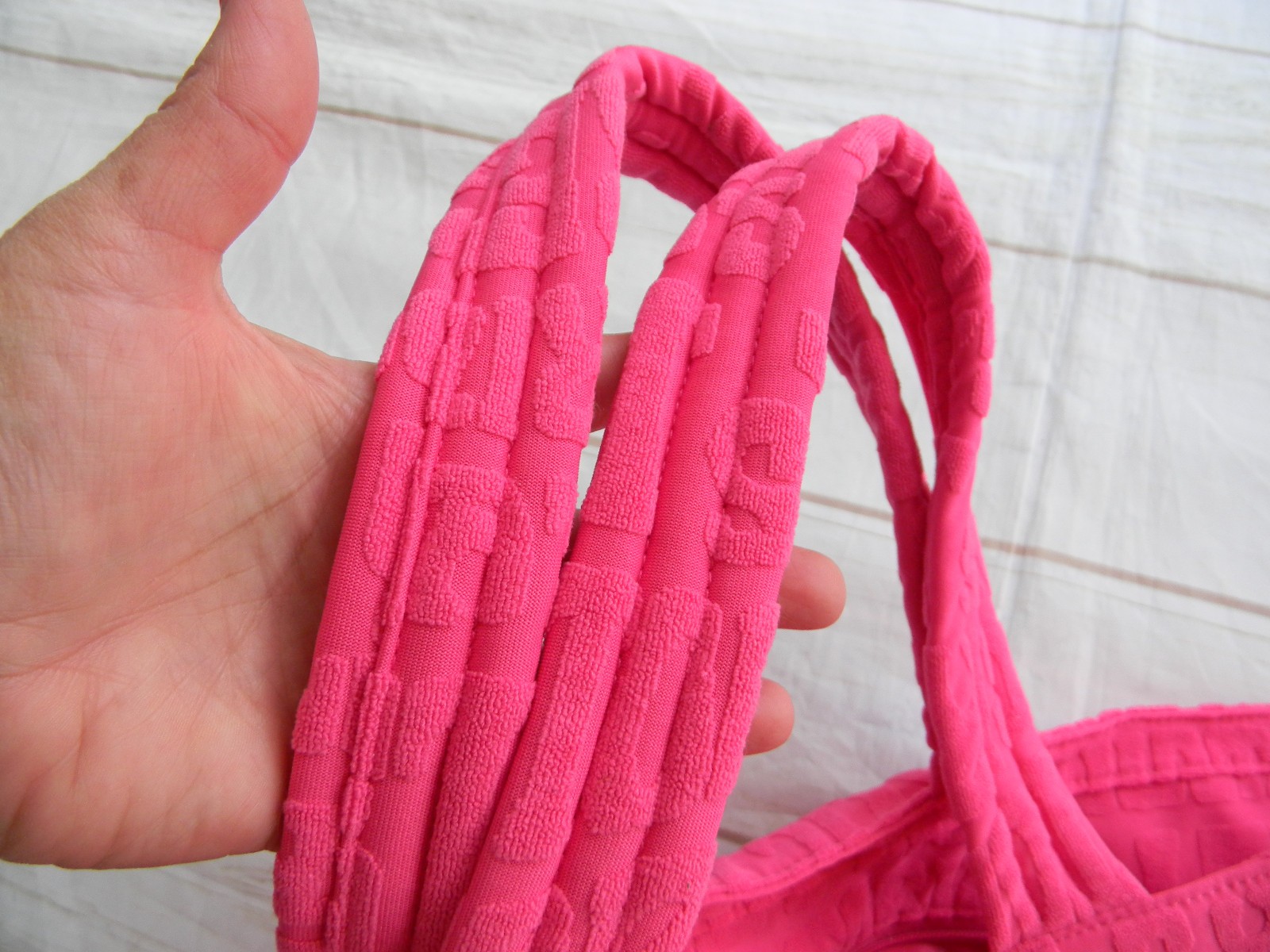 Victoria’s Secret Bright Pink Terry Cloth Logo Tote Bag w/ Double Handles LARGE