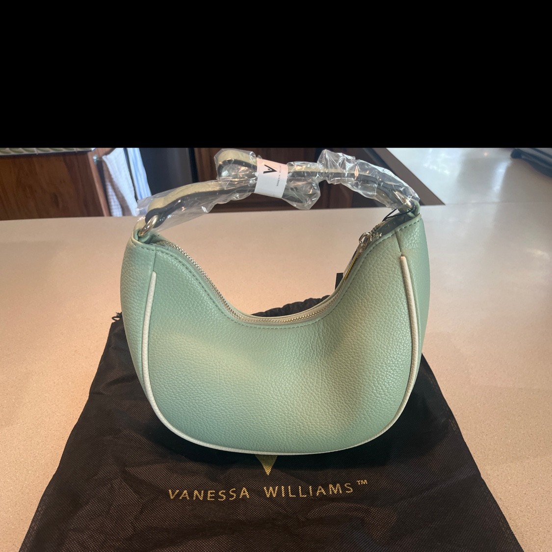 Vanessa Williams Pebble Leather Crescent Hobo Bag in Sage Green NWT