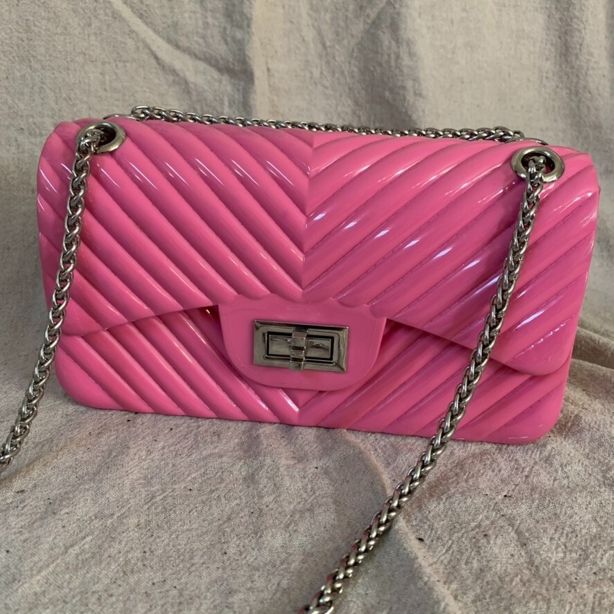 Forever 21 Purse Pink Barbie Core Crossbody Bag Small Mini Plastic with Chain