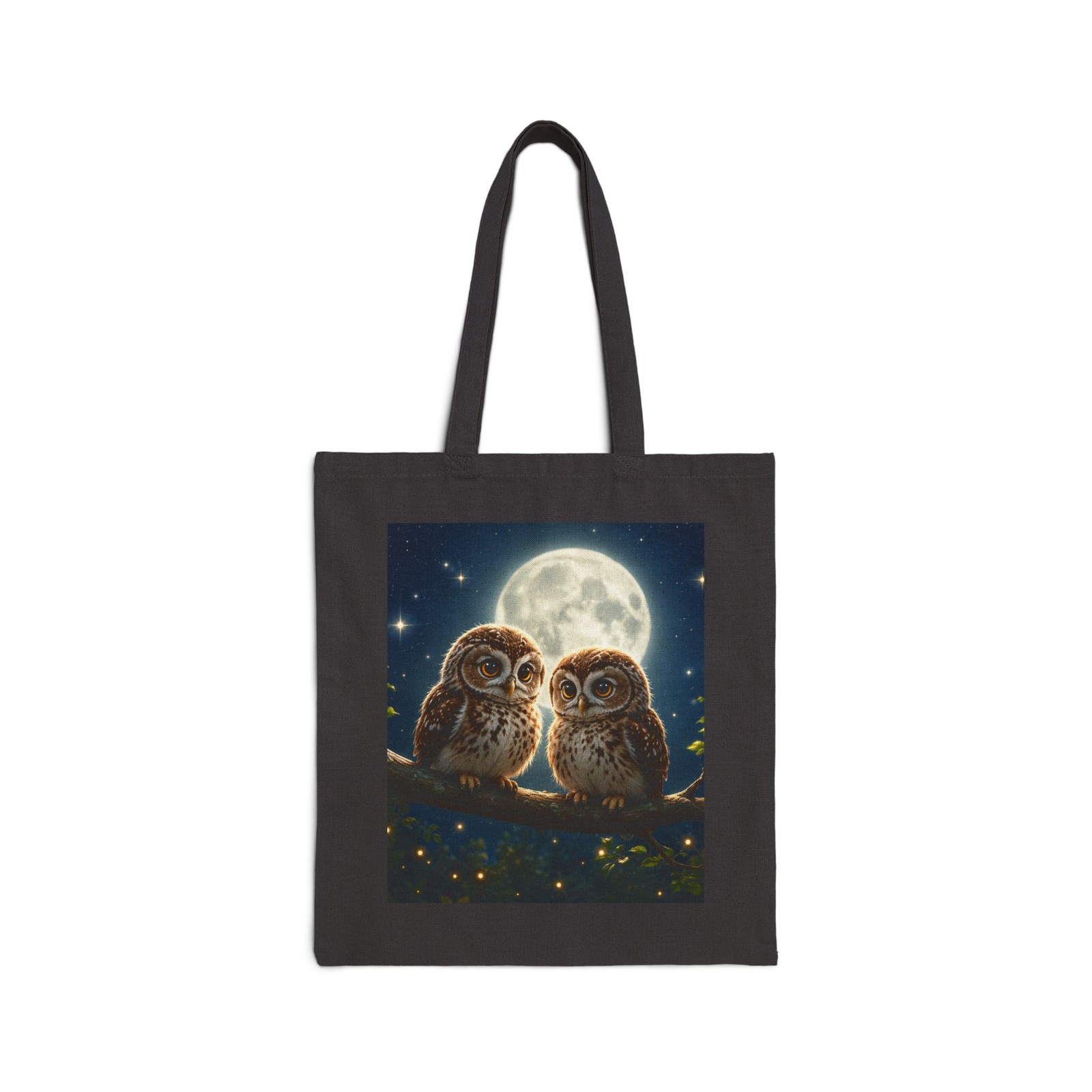 Owl Couple Tote Bag – Partner Owls Under Full Moon – Night Sky Canvas Bag