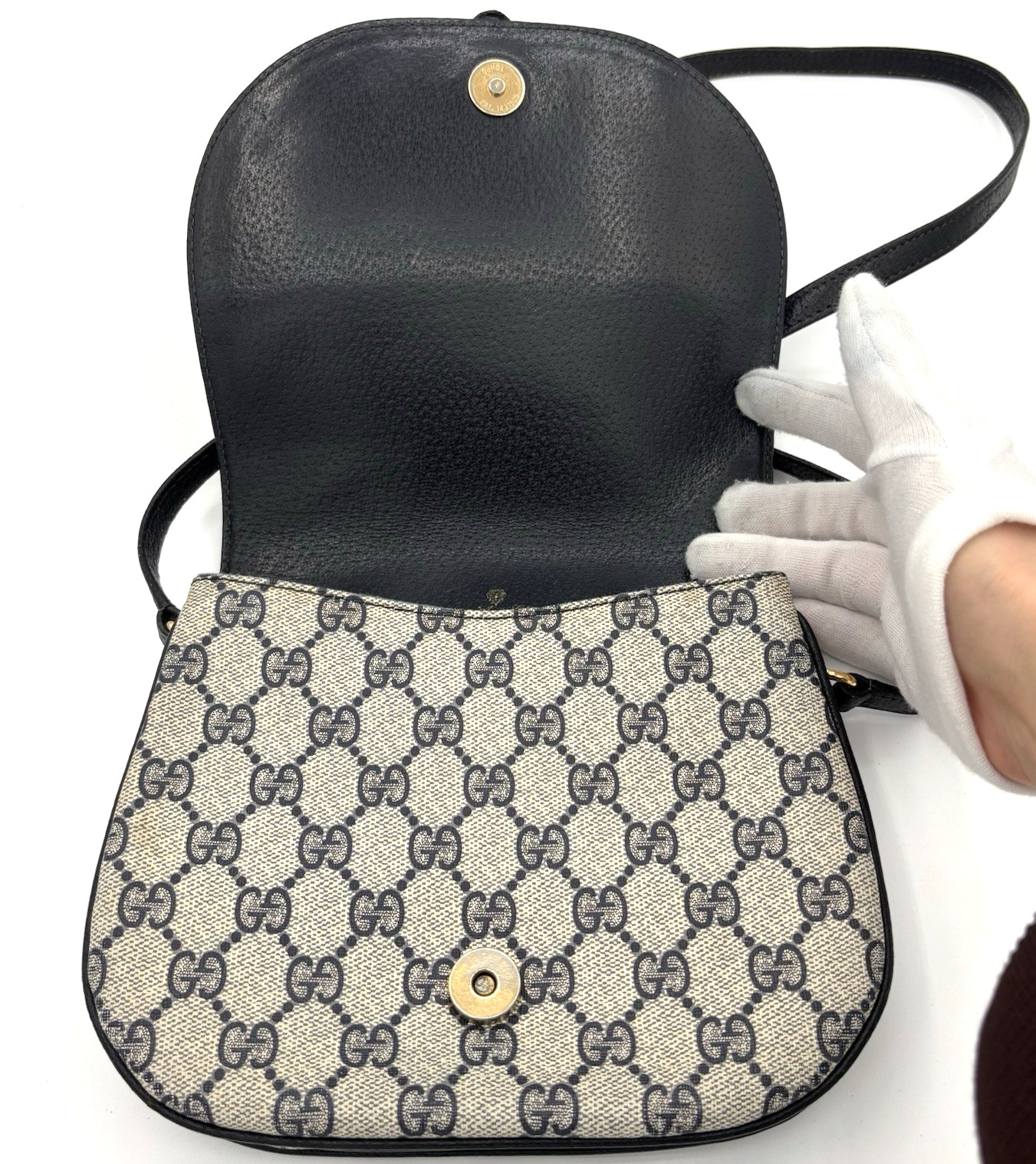Vintage GUCCI GG Supreme Shoulder Bag Crossbody PVC Leather Navy Authentic 0077
