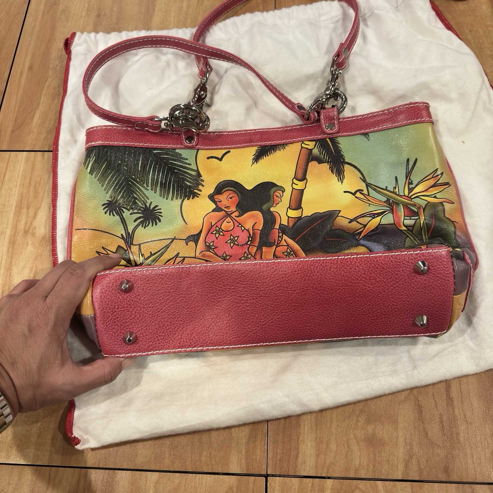 Isabella Fiore Tropical Print Shoulder Bag Multicolor/Red Zip w/ Dust Bag