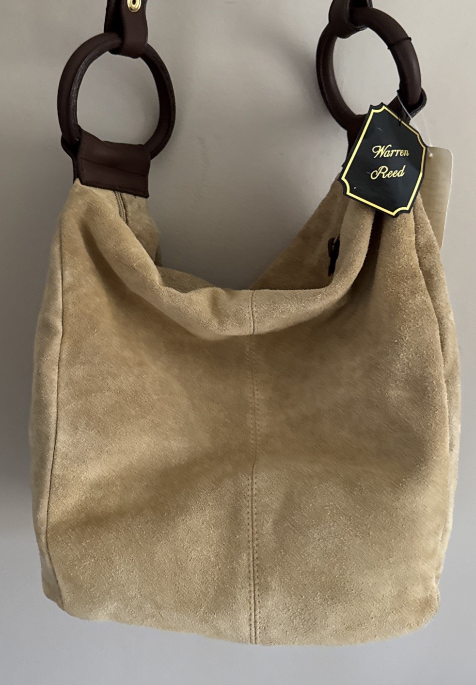 NEW NWT Warren Reed SUEDE Leather Vintage Shoulder Bag SLOUCHY BEIGE BROWN